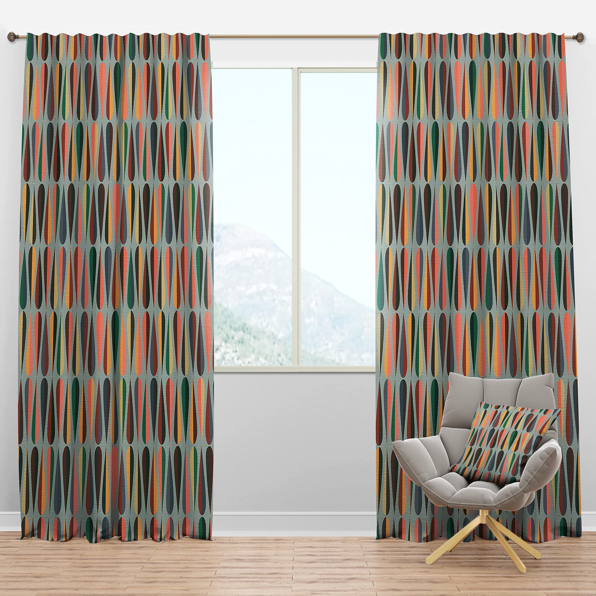 DesignQ Blackout Curtains 'Retro Abstract Drops IX' - Thermal Insulated Single Panel (52x95 inches) for Bedroom & Living Room - Noise Reducing & Energy Saving Window Drapes for Home Decor, Office & Nursery