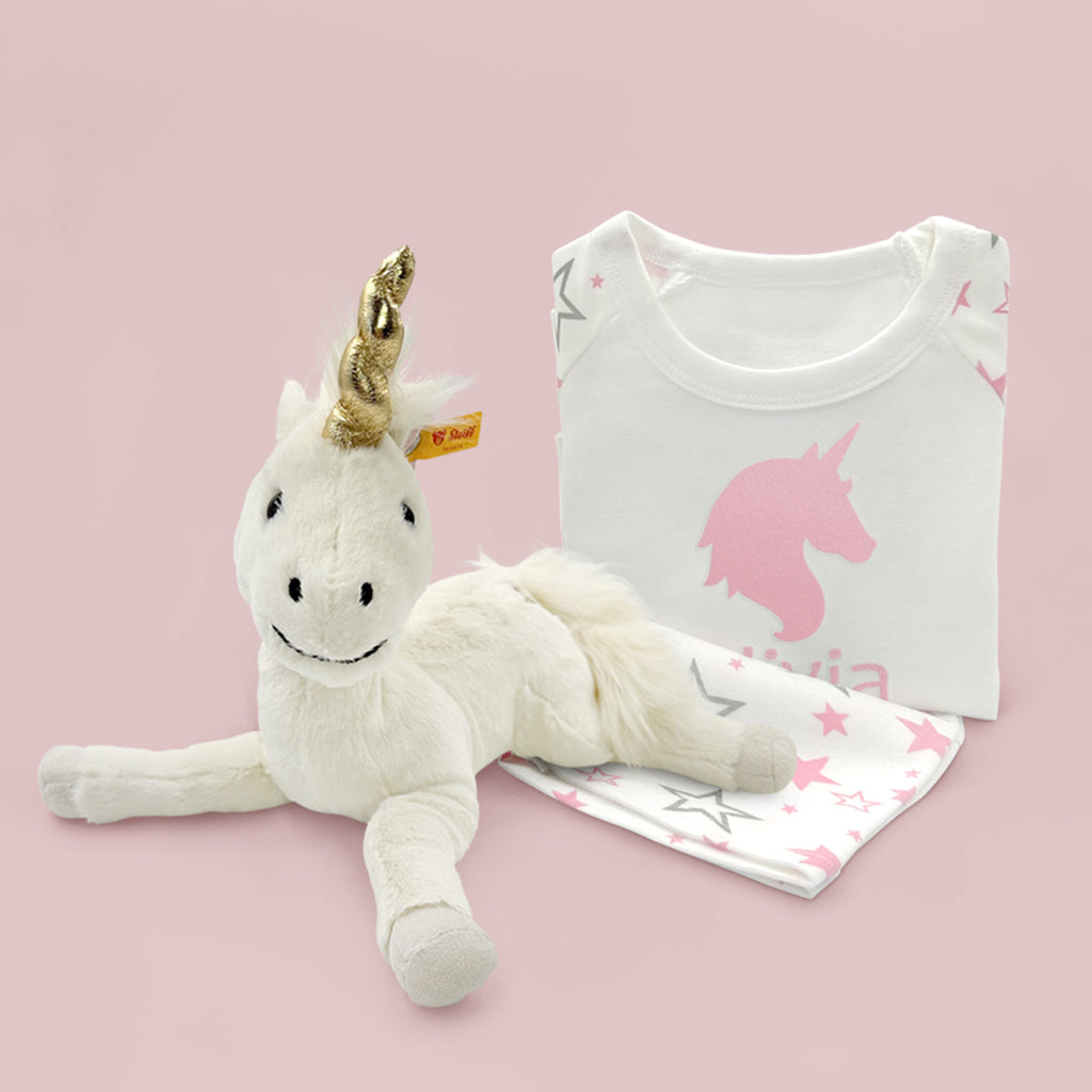 Steiff Dangling Unica Unicorn Plush Toy with Personalized Pajamas - Perfect Gift for Kids, Birthday & Nursery Decor