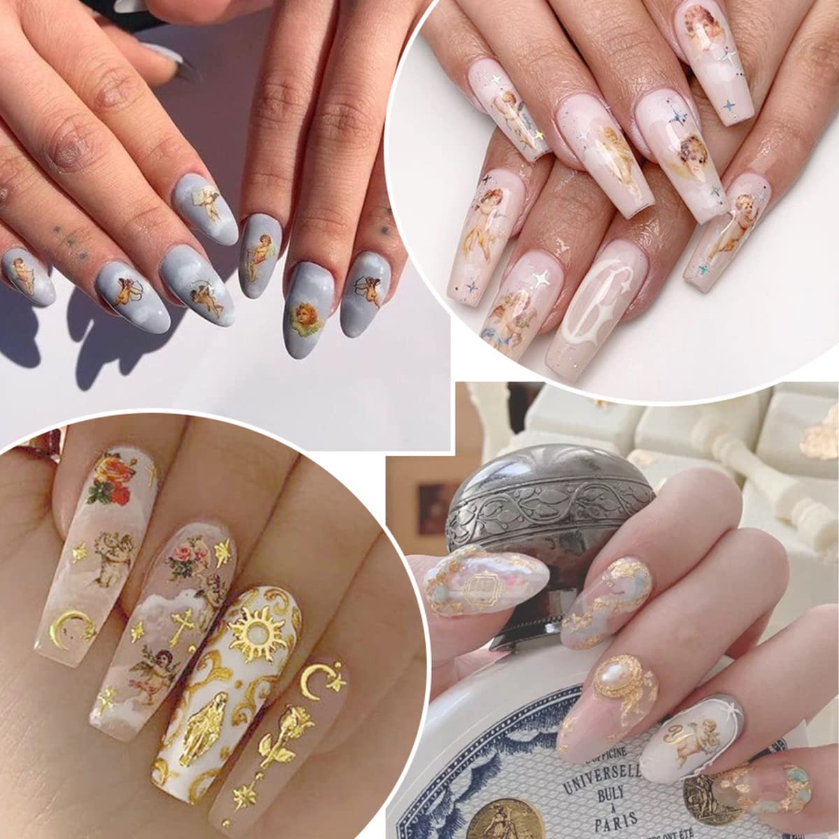 10pcs Angel Nail Stickers - Floral Wing Designs for Valentine's Day Nail Art