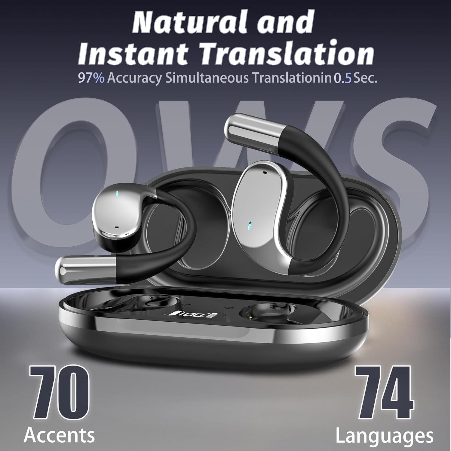 Wireless Earbuds with Real-Time AI Language Translation | 3-in-1 Bluetooth Translator Earbuds | HD Sound & Long Battery Life | Perfect for Business Meetings, Language Learning & International Travel | No Subscription Fee | Black