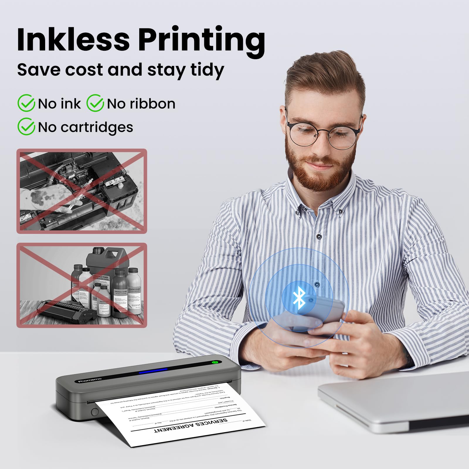 Phomemo M832 Wireless Bluetooth Thermal Printer - Portable Inkless Printer for Travel, Home & Office - Compatible with 8.5