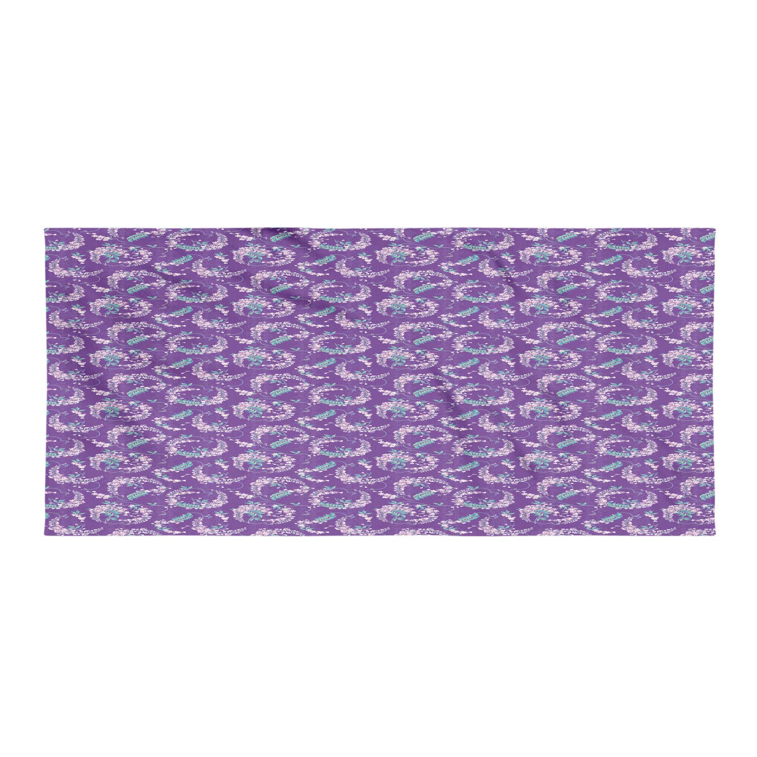 Ambesonne Floral Gym Towel - Japanese Style Wisteria Flowers Design, Soft Lightweight Absorbent Microfiber Towel for Yoga, Gym, Beach & Sports - Ultra Compact & Quick Dry - Purple Seafoam Color - Perfect for Workout, Travel & Outdoor Activities