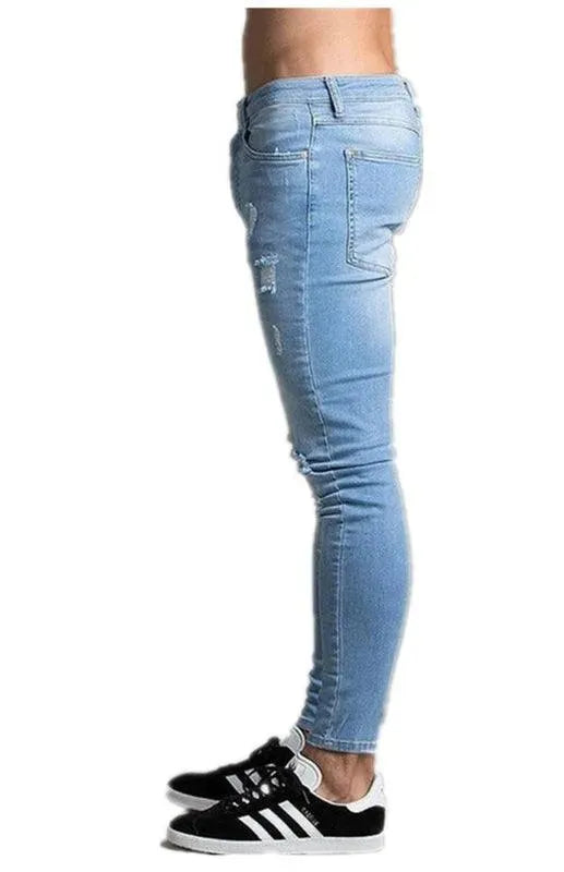 Men's Frayed Slim Fit Jeans - Distressed Denim Pants for Casual Wear | Perfect for Street Style & Everyday Outfits