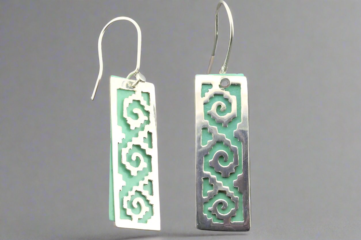 Authentic Double Aztec Earrings - Handmade Silver & Copper with Patina Finish | Perfect for Boho Fashion, Festival Wear & Cultural Jewelry Collections