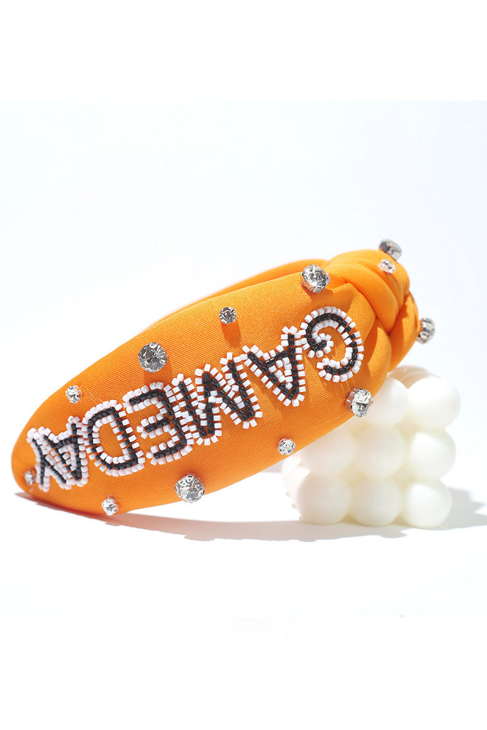 Sparkly Orange Beaded Game Day Headband for Women - Cheerleader Hair Accessories for Football, Basketball & Sports Events