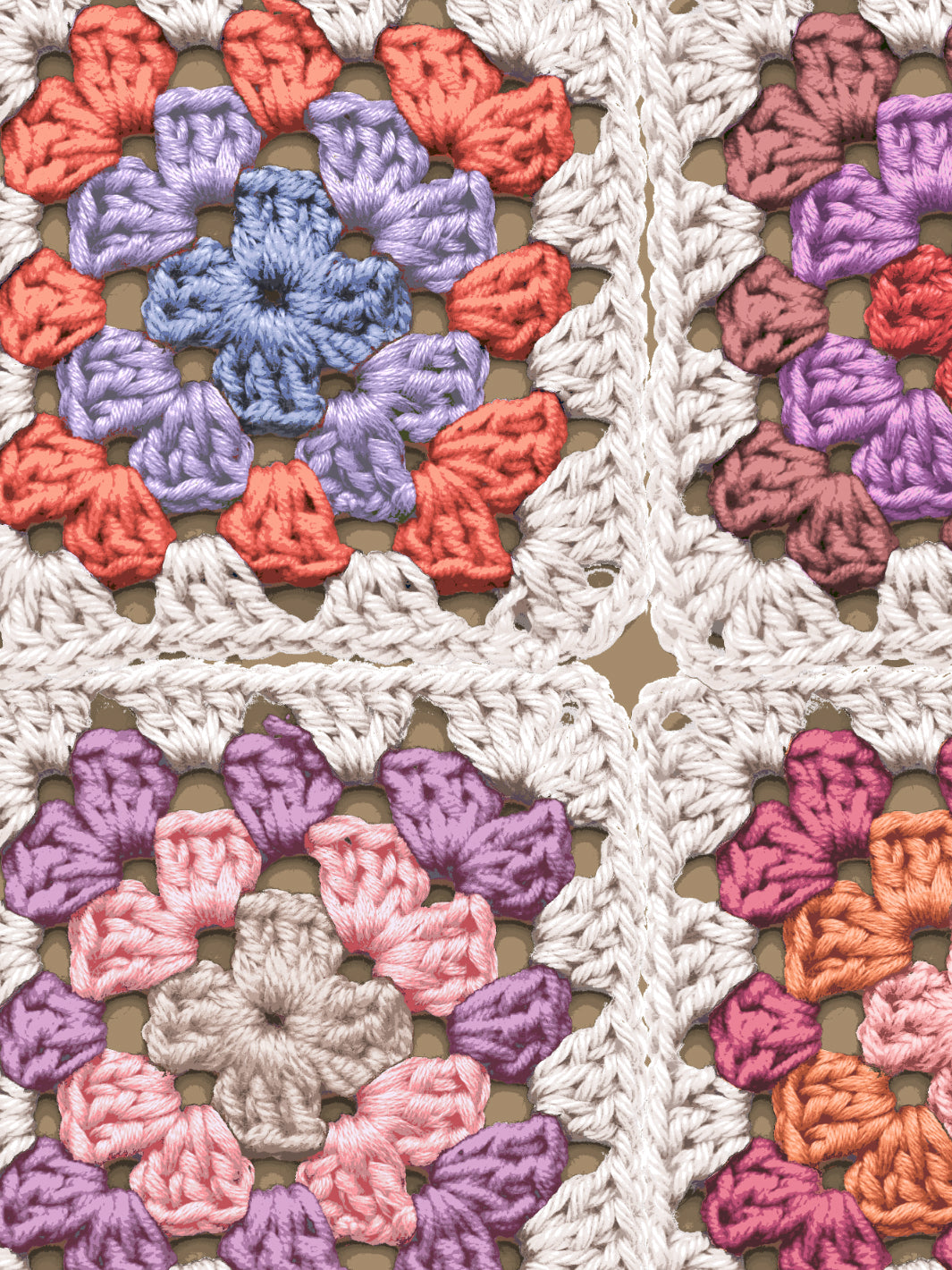 Lingua Franca Granny Squares Wallpaper - Pink Coral Floral Pattern | Perfect for Bedroom, Nursery & Boho Home Decor
