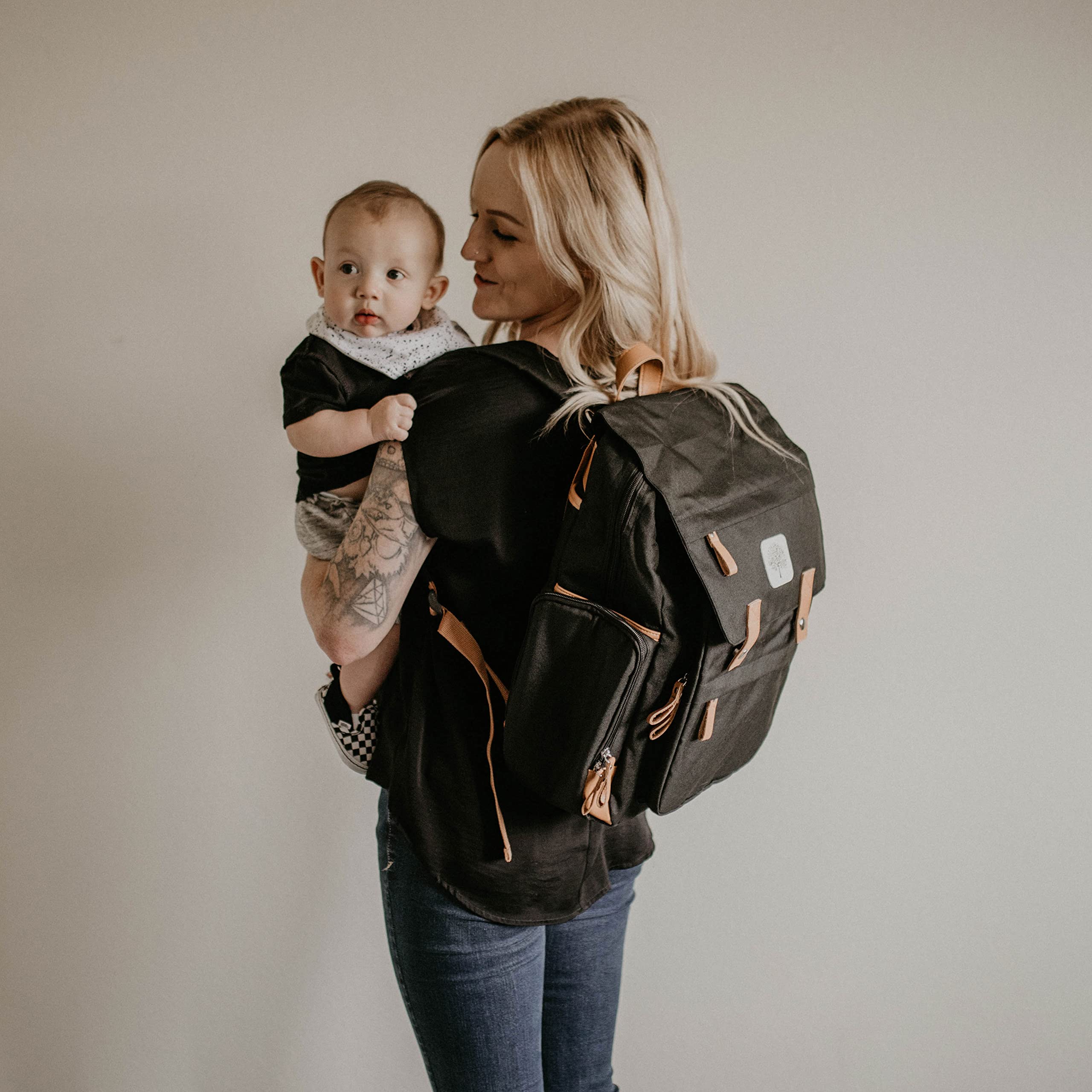 Parker Baby Co. Large Diaper Backpack with Insulated Pockets, Stroller Straps & Changing Pad - Waterproof Baby Bag for Travel, Daycare & Outings - Black Birch Design