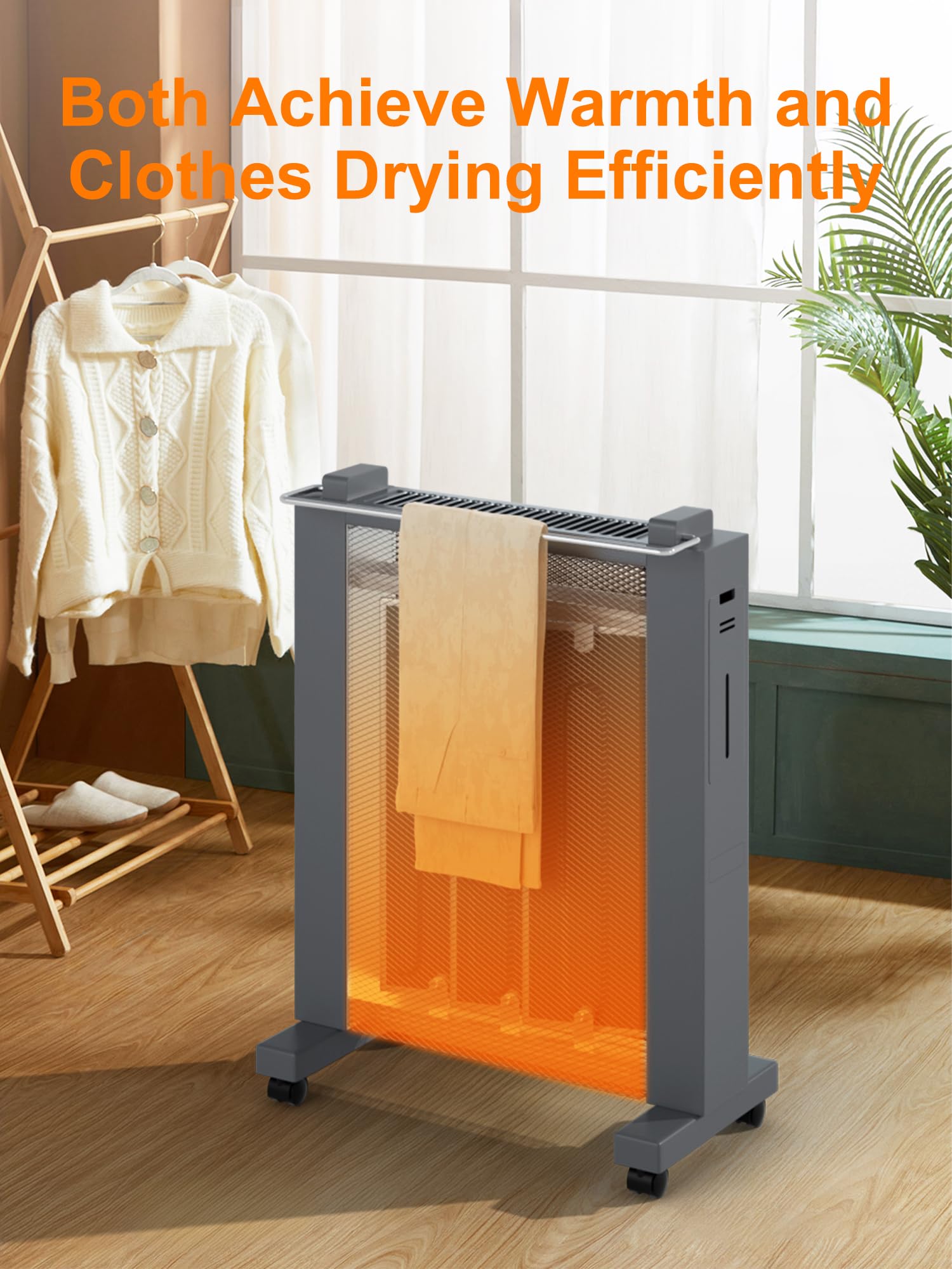 1500W Convection Space Heater for Large Rooms - Quiet Mica Panel Electric Heater with Thermostat, ECO Mode, Remote Control, Wheels, 12-Hour Timer & Safety Protection (Tip-Over & Overheat) - Perfect for Living Rooms, Bedrooms & Offices
