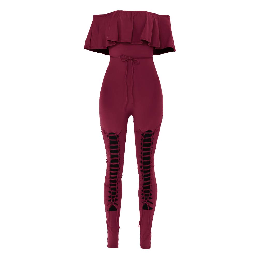 PRETTYGARDEN Women's Sexy Off Shoulder Bodycon Jumpsuit - Summer Ruffle Sleeve Hollow Out Romper for Club, Party & Date Night Outfits | Trendy Casual Dress