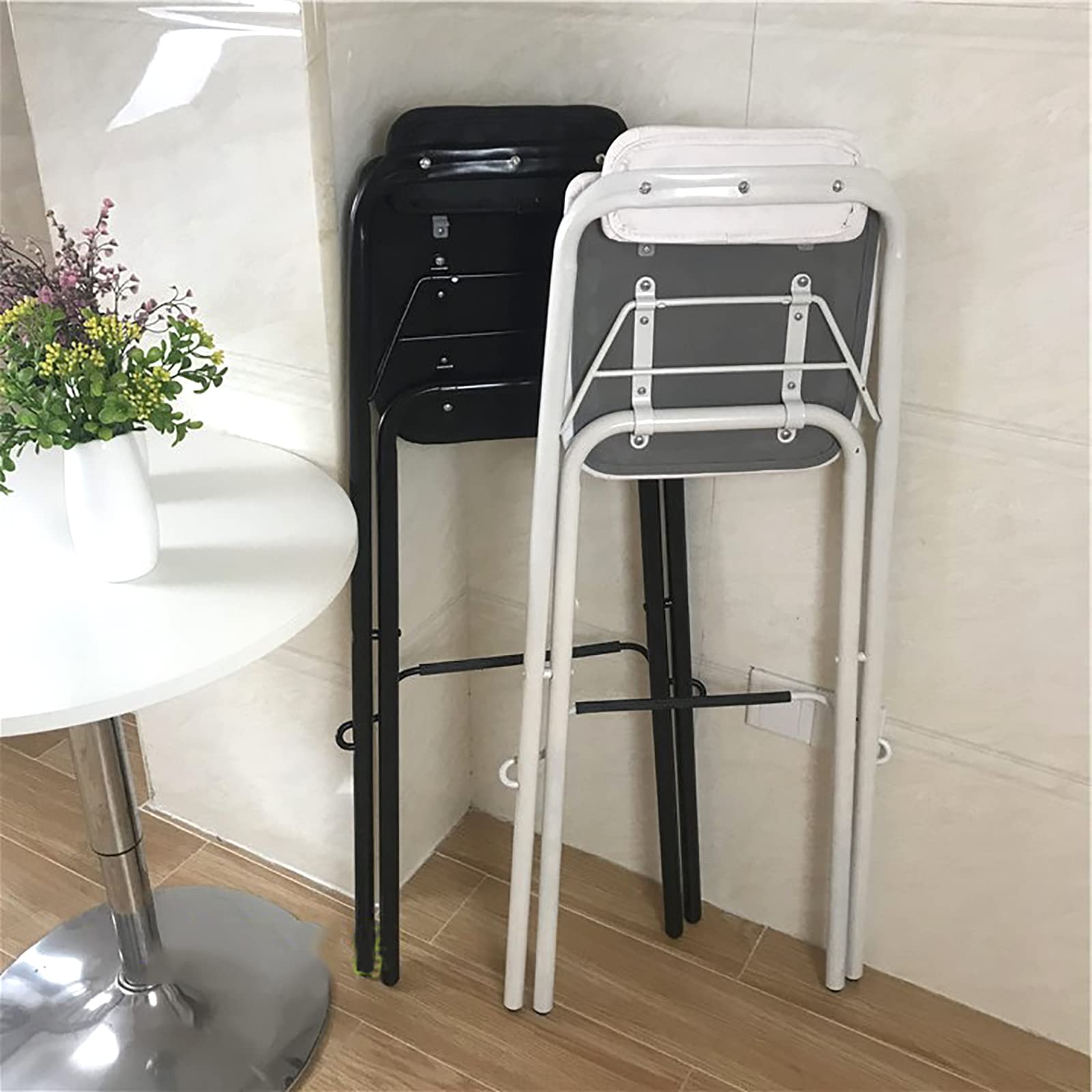 27/29 Inch Wood & Metal Folding Bar Stool with Backrest - 220 lbs Capacity Home Pub Chair in 7 Colors - Perfect for Kitchen Islands, Countertops & Outdoor Entertaining