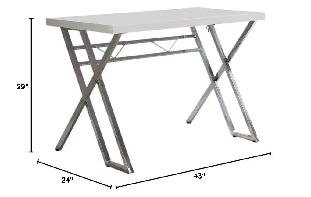 Modern White & Chrome Wood and Metal Writing Desk - Stylish Home Office Furniture for Small Spaces, Study Rooms & Workspaces