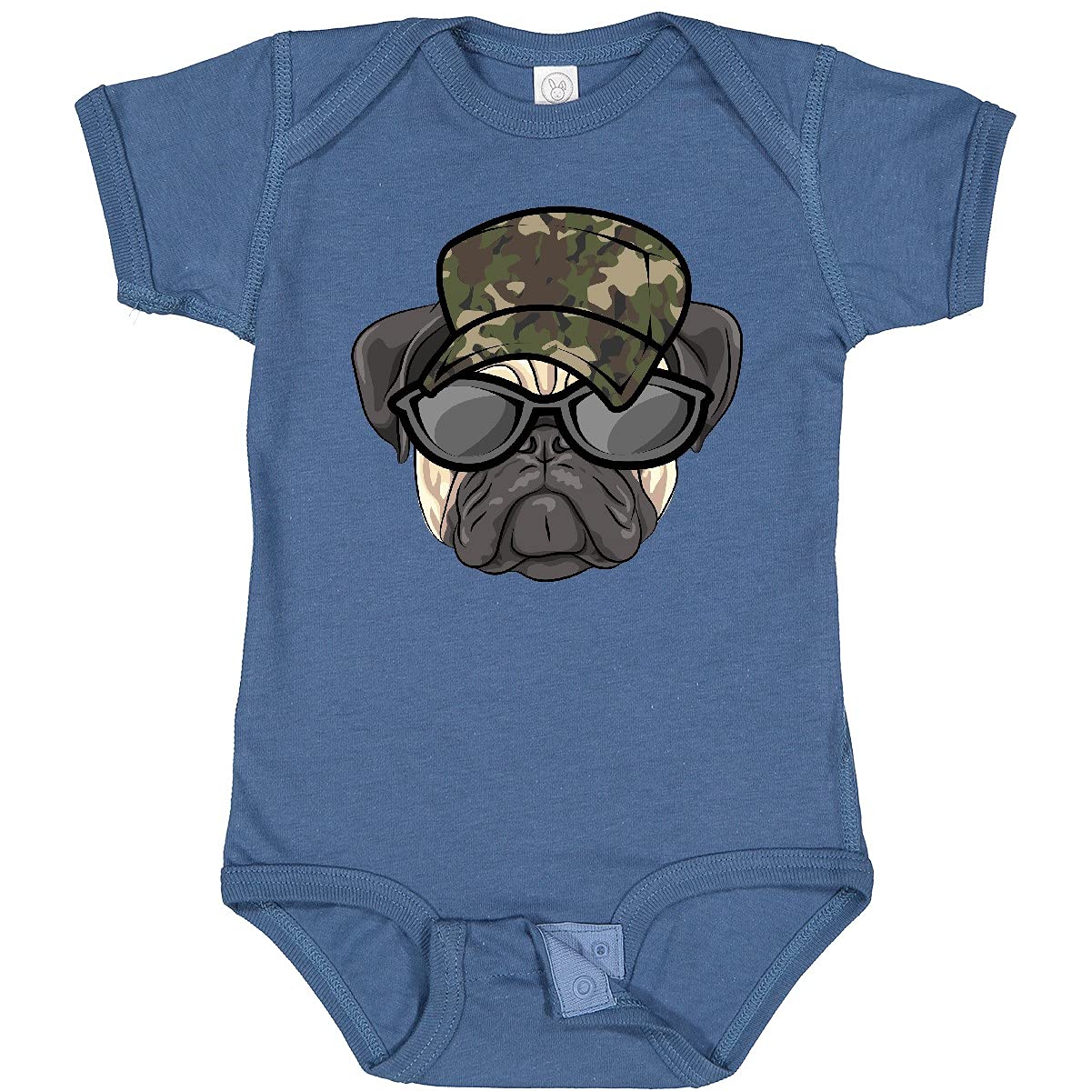 Inktastic Funny Pug Dog Camo Military Hat & Baby Bodysuit - Cute Outfit for Dog Lovers, Military Style Apparel for Infants & Toddlers - Perfect for Casual Wear, Family Photos, and Pet-Themed Parties