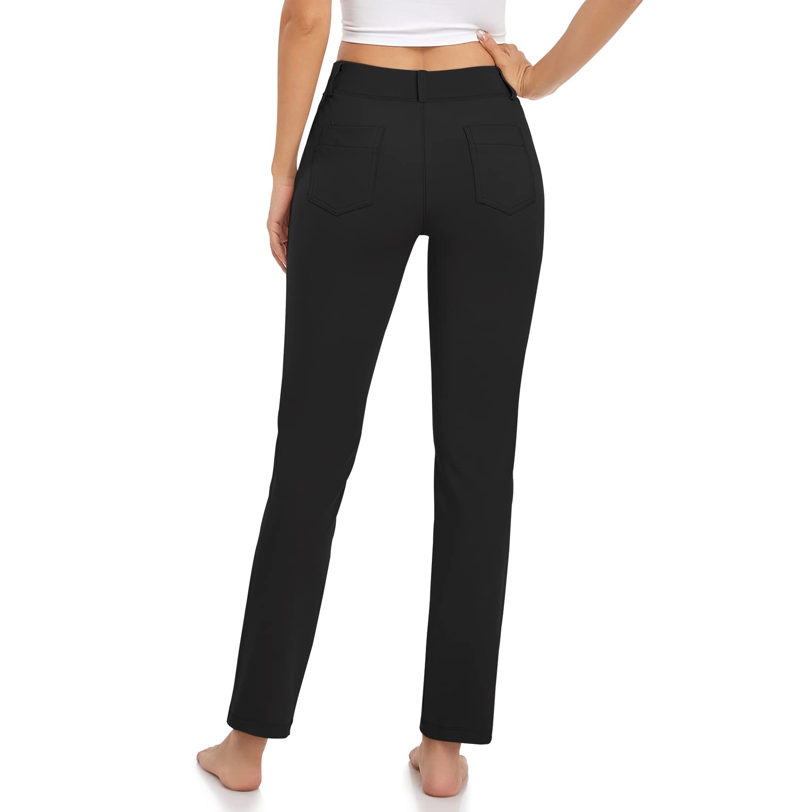 HISKYWIN Women's Stretchy Yoga Dress Pants - Straight Leg & Bootcut Office Slacks with Pockets for Business Casual, Petite Sizes - Perfect for Work, Yoga & Everyday Comfort