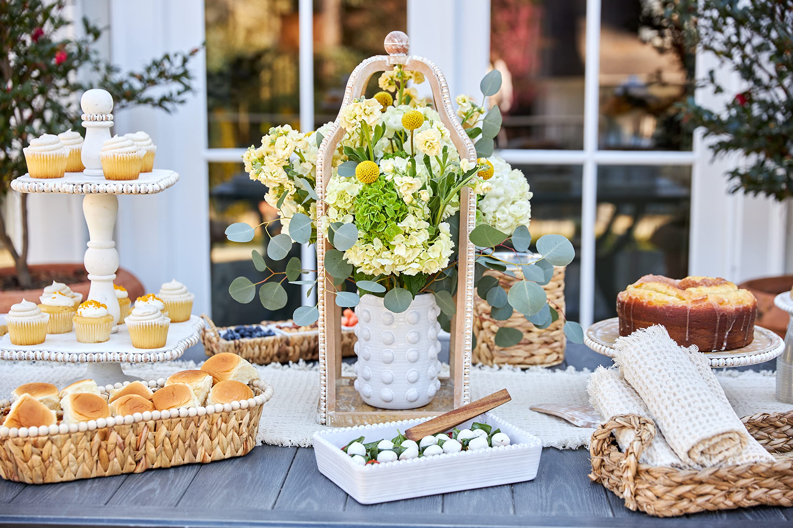 Mud Pie White Beaded Tiered Serving Tray, 20