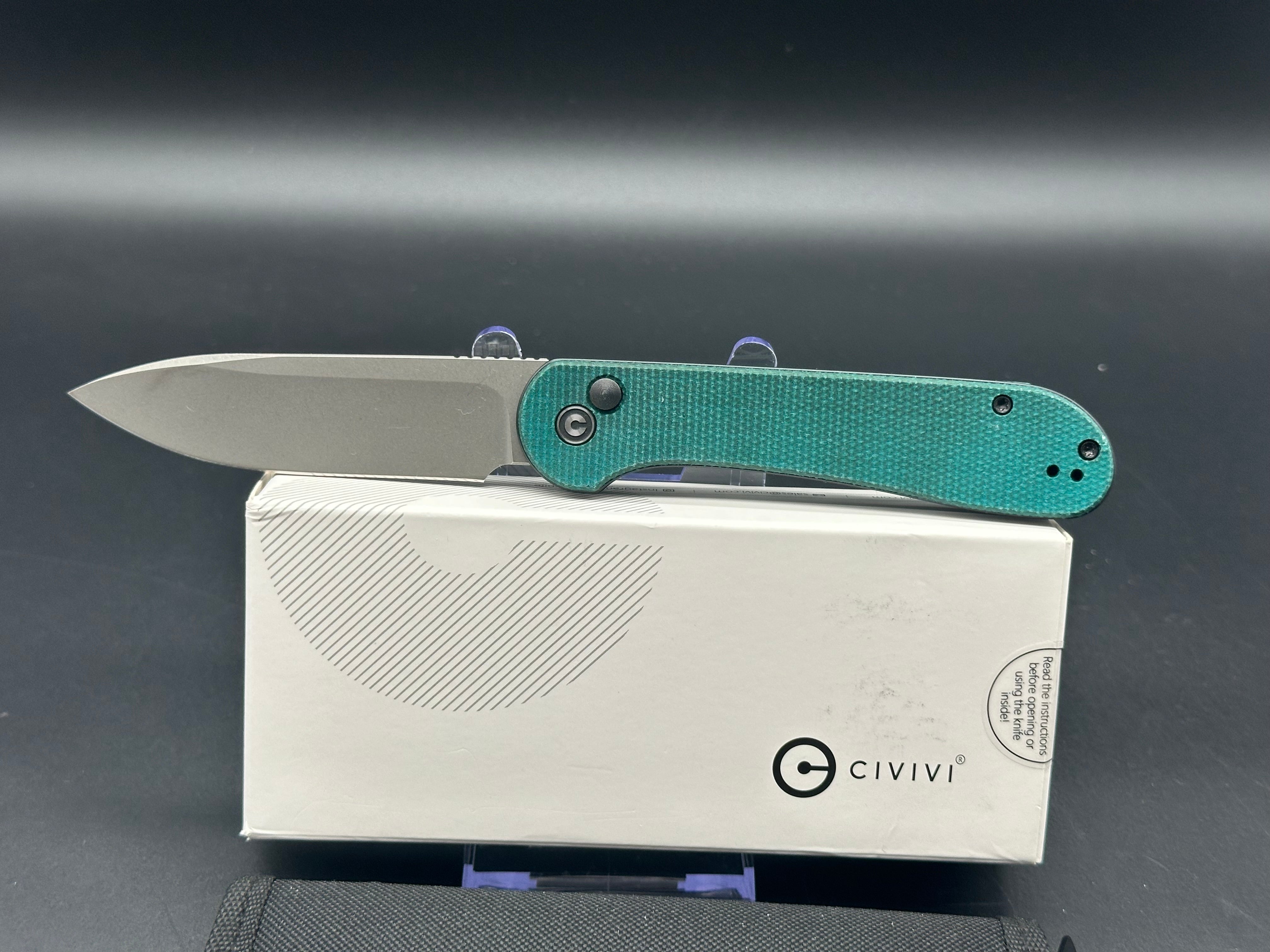 CIVIVI Button Lock Elementum Folding Knife - Green Dyed Micarta Handle, 14C28N Stainless Steel Blade - Perfect for EDC, Outdoor Adventures & Camping