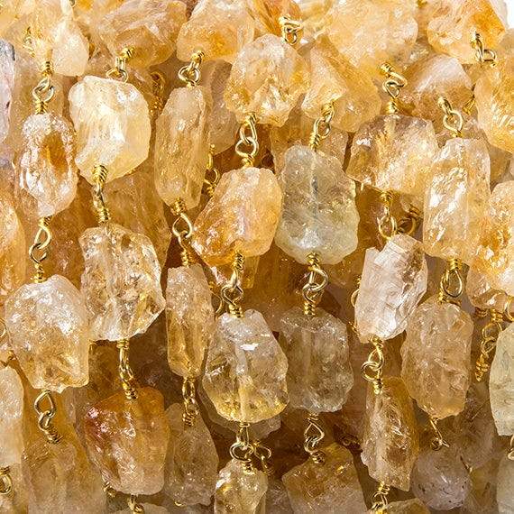 12x9mm Citrine Hammer Faceted Rectangle Gold Plated Chain - 19 Pieces for Jewelry Making, DIY Crafting & Gift Giving