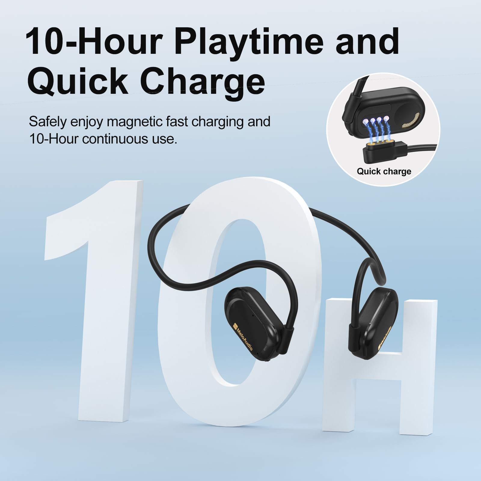 MeloAudio Open-Ear Bluetooth Headphones with Noise Cancellation Mic - Wireless Sports Earbuds with Enhanced Bass, IPX5 Waterproof, Lightweight Design for Running, Gym, Cycling & Outdoor Activities - Perfect for Big Heads & Active Lifestyles