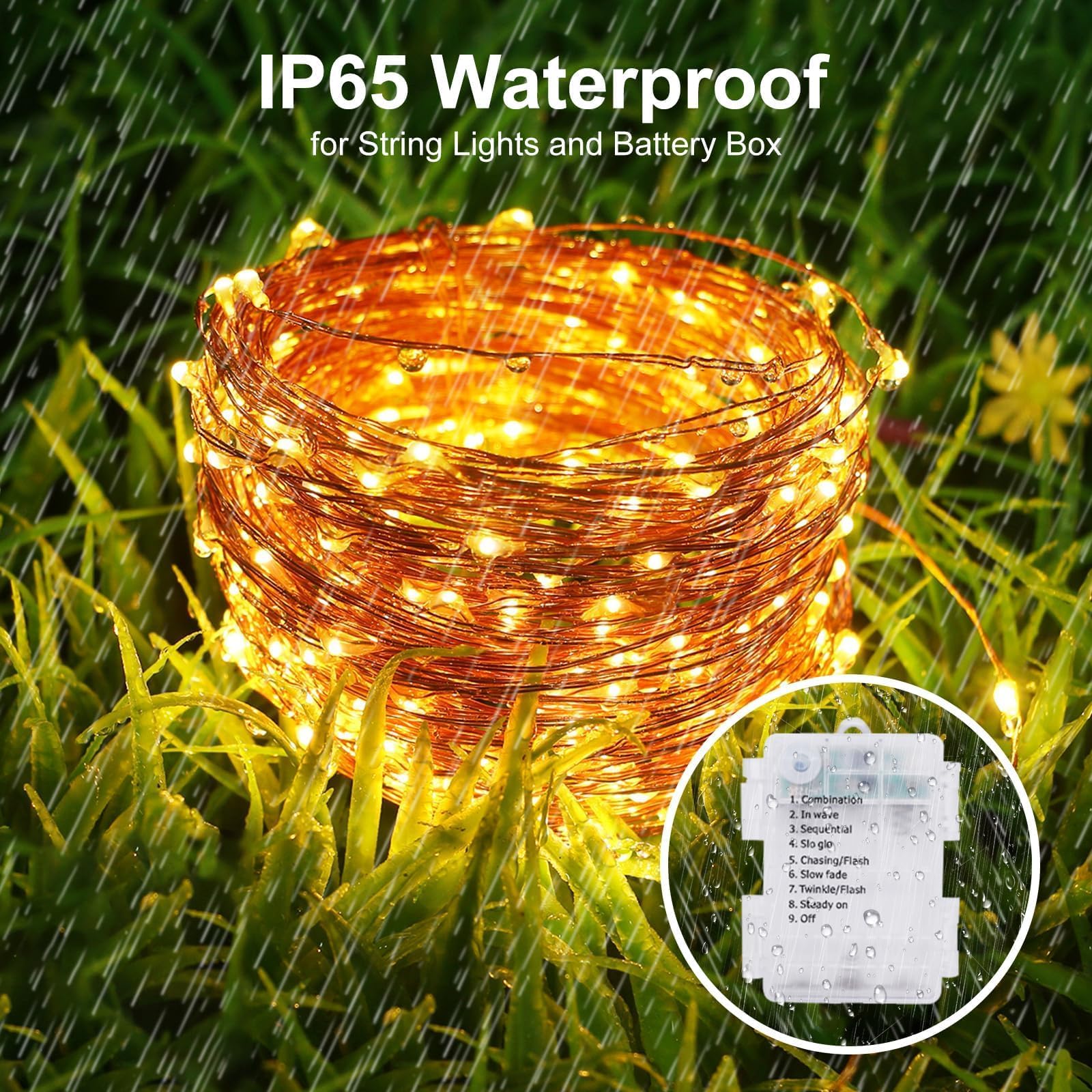3 Pack Fairy Lights Battery Operated with Remote - 10M/33FT 100LED String Lights, IP65 Waterproof for Indoor & Outdoor Use - 8 Modes Copper Wire Twinkle Lights for Bedroom, Gazebo, Christmas, Wedding, Garden, Party Decorations