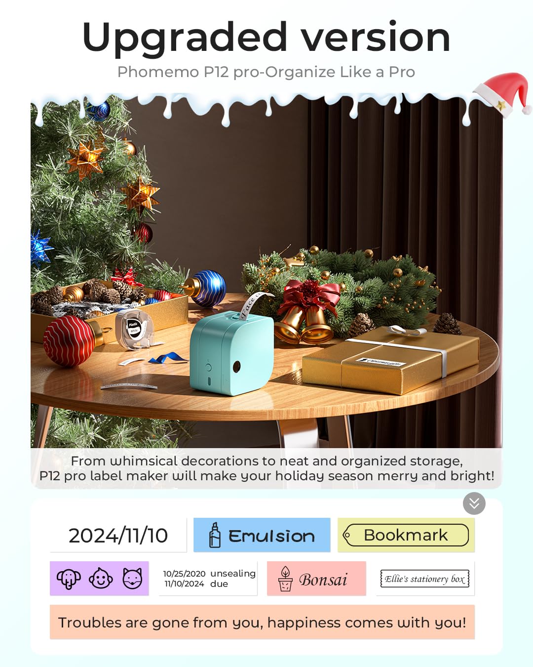 Phomemo P12 Pro Bluetooth Label Maker Machine - Wireless Mini Label Printer with Multiple Templates, Green Tape for Office, Home & Kitchen Organization | Perfect for Storage, Pantry & Crafting