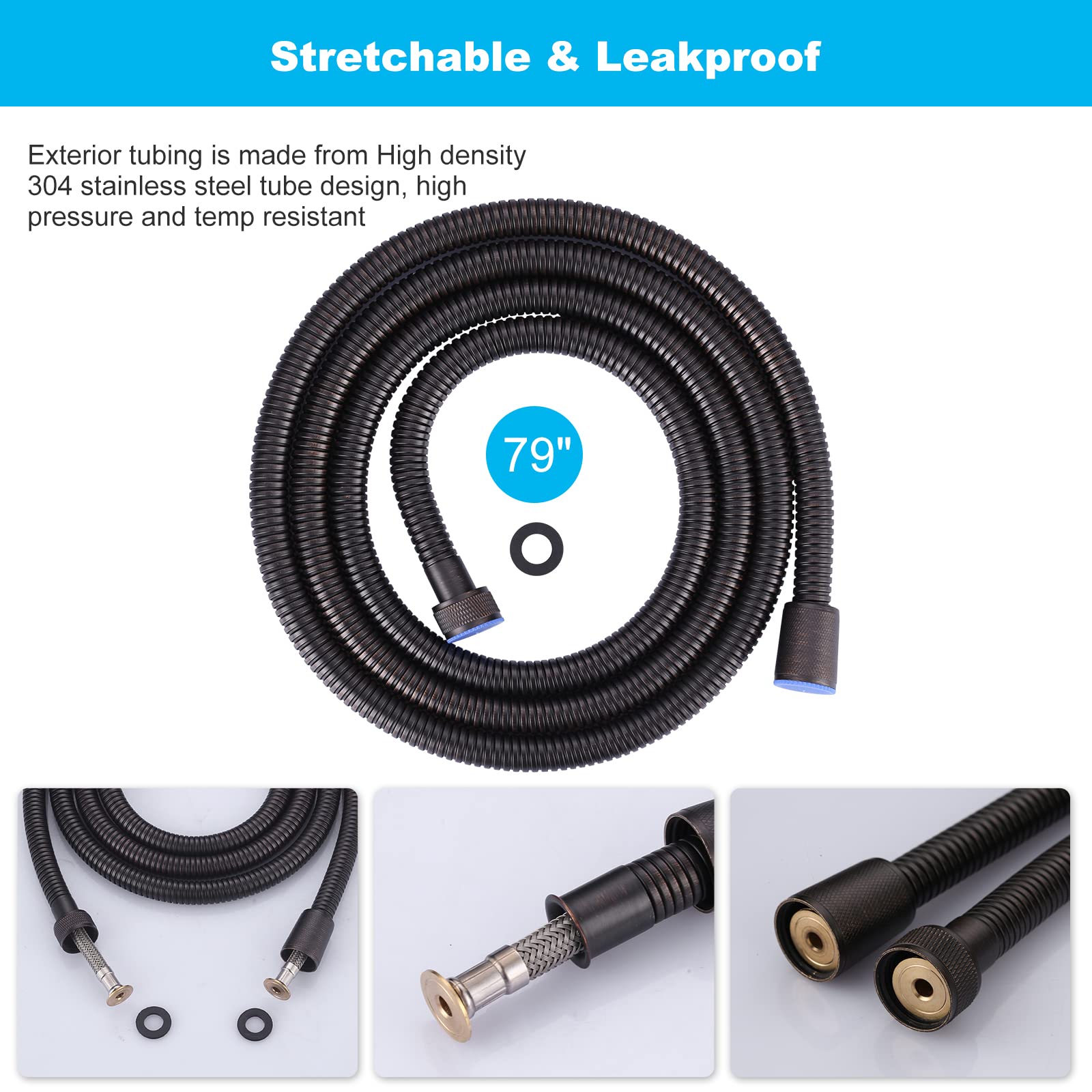79 Inch Oil-Rubbed Bronze Shower Hose - ALEASHA SUS 304 Stainless Steel Extra Long Replacement Hose for Handheld Shower Heads | Perfect for Pet Bathing, Bathroom Cleaning & Spa Relaxation