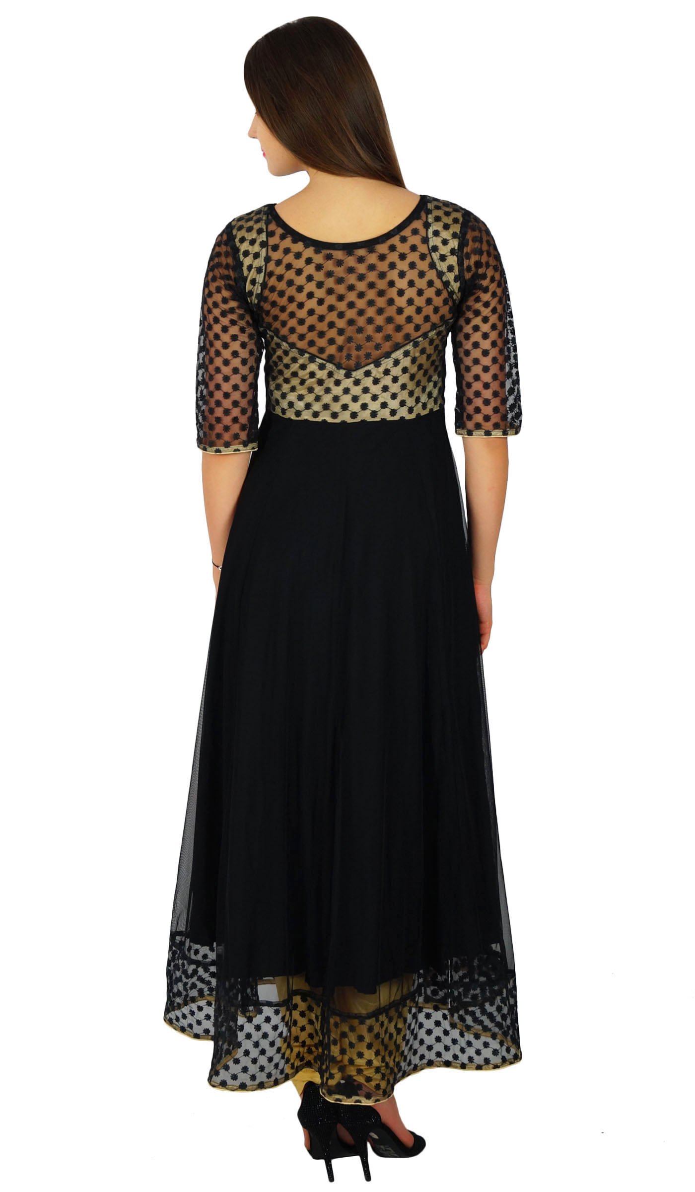 Bimba Women's Black Net Anarkali Kurta Kurti - Long Formal Party Dress Indian Ethnic Wear for Weddings, Festivals & Special Occasions