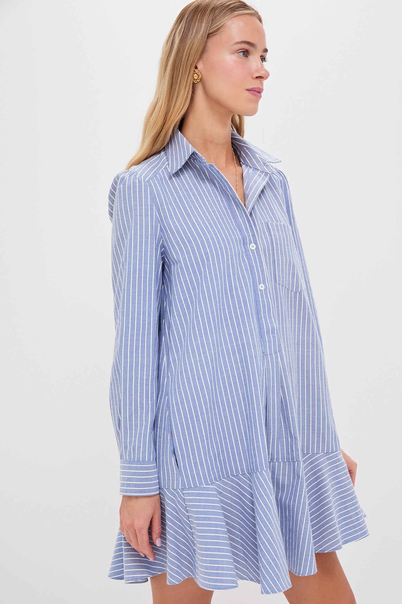 Blue Stripe Callahan Shirt Dress for Women - Casual Summer Cotton Tunic Dress with Pockets | Perfect for Office, Beach & Weekend Outfits