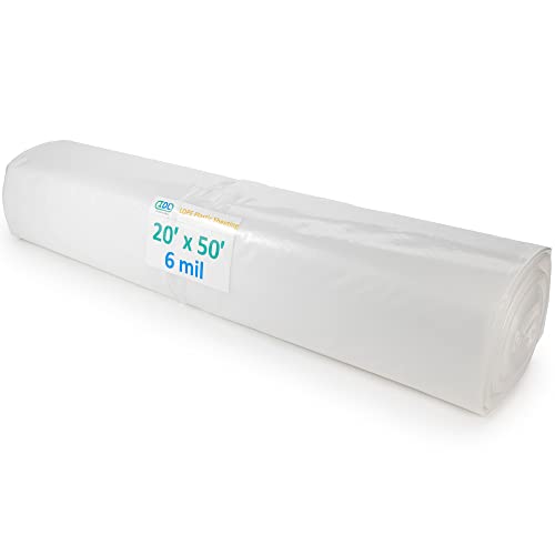 IDL Packaging Clear 6 mil Heavy-Duty LDPE Plastic Sheeting Roll - 20' x 50' (1000 sq ft) Construction Poly Film for Painting, Greenhouse, Drop Cloth, Vapor Barrier - Waterproof Protective Cover for DIY Projects, Home Renovation & Weatherproofing