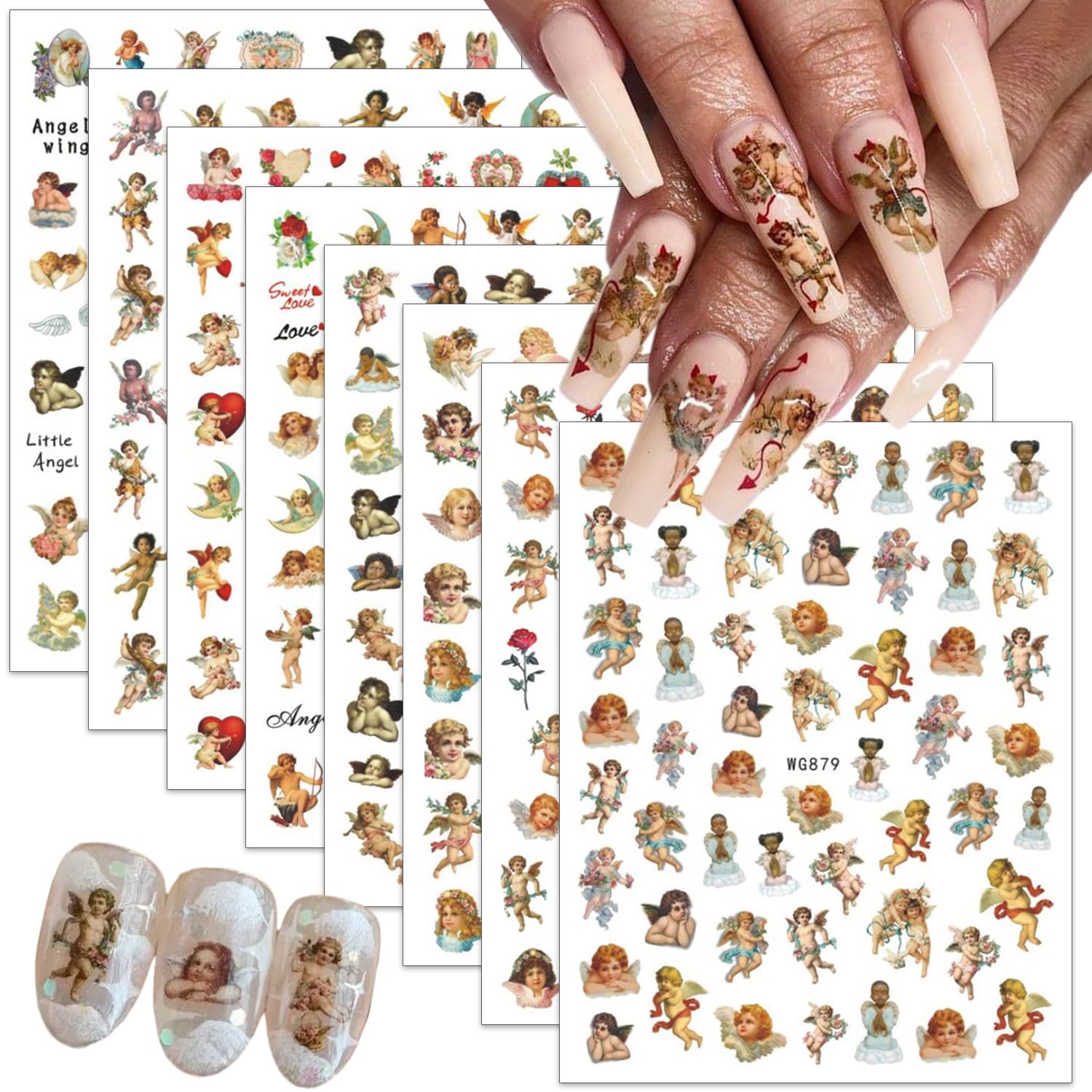 3D Cupid Angel Nail Stickers - Rose Heart Design for Valentine's Day DIY Manicure