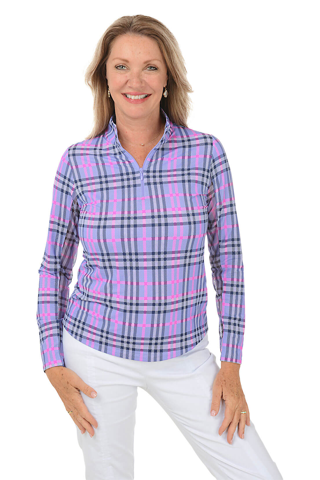 Lavender Judith Plaid UPF50+ Sun Protection Shirt for Women - Lightweight Long Sleeve UV Shirt for Outdoor Activities, Hiking, Beach & Summer Wear