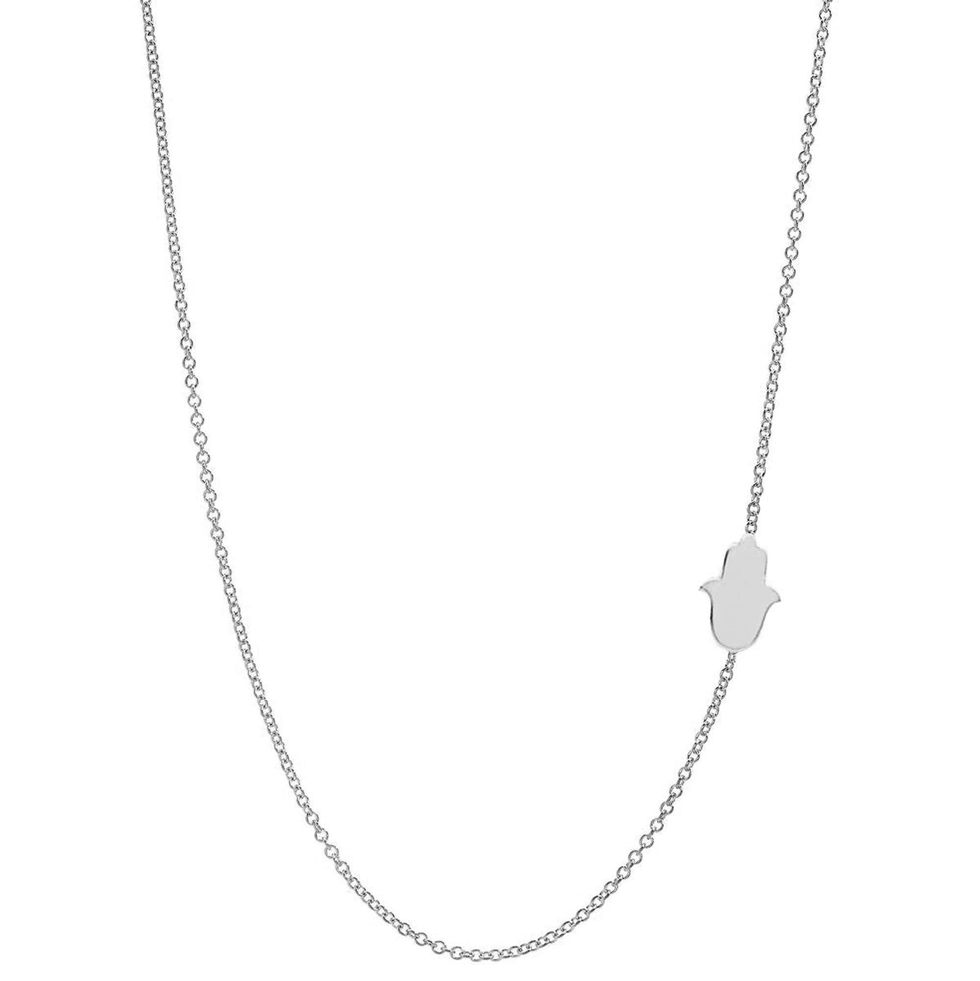 14K Gold Diamond Hamsa Necklace - Asymmetric Hamsa Charm Pendant with Solitaire Diamond - Sideways Hamsa Jewelry for Women - Perfect for Everyday Wear, Spiritual Protection & Gift Giving