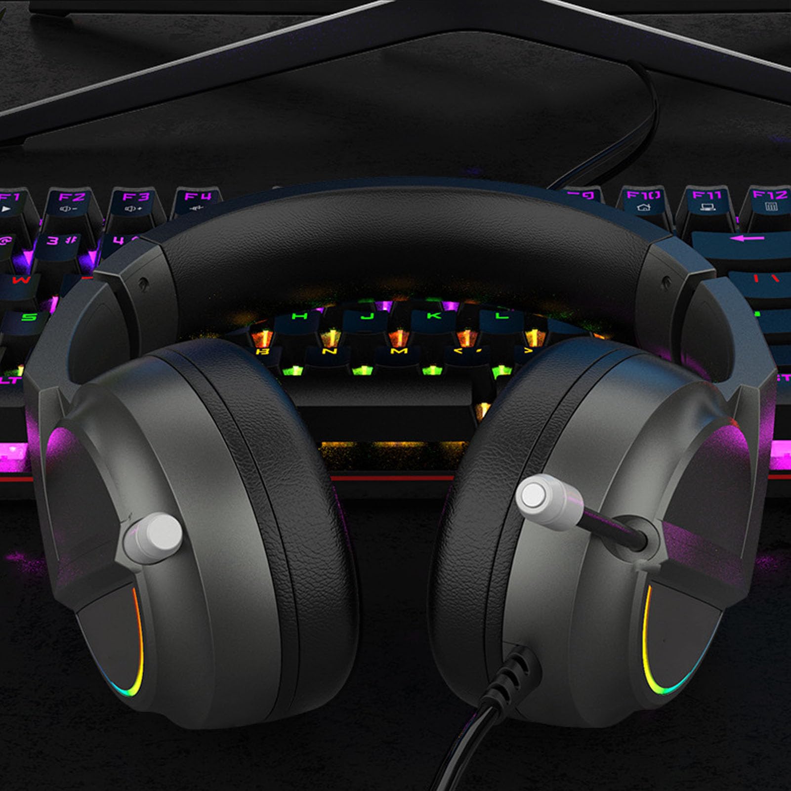 Topiky Gaming Headset with 7.1 Surround Sound, 50mm Drivers & RGB Lighting - USB Wired Computer Headphones for PC Gaming, Streaming & Online Meetings (Black) - Perfect for Esports, Work from Home & Late-Night Gaming Sessions