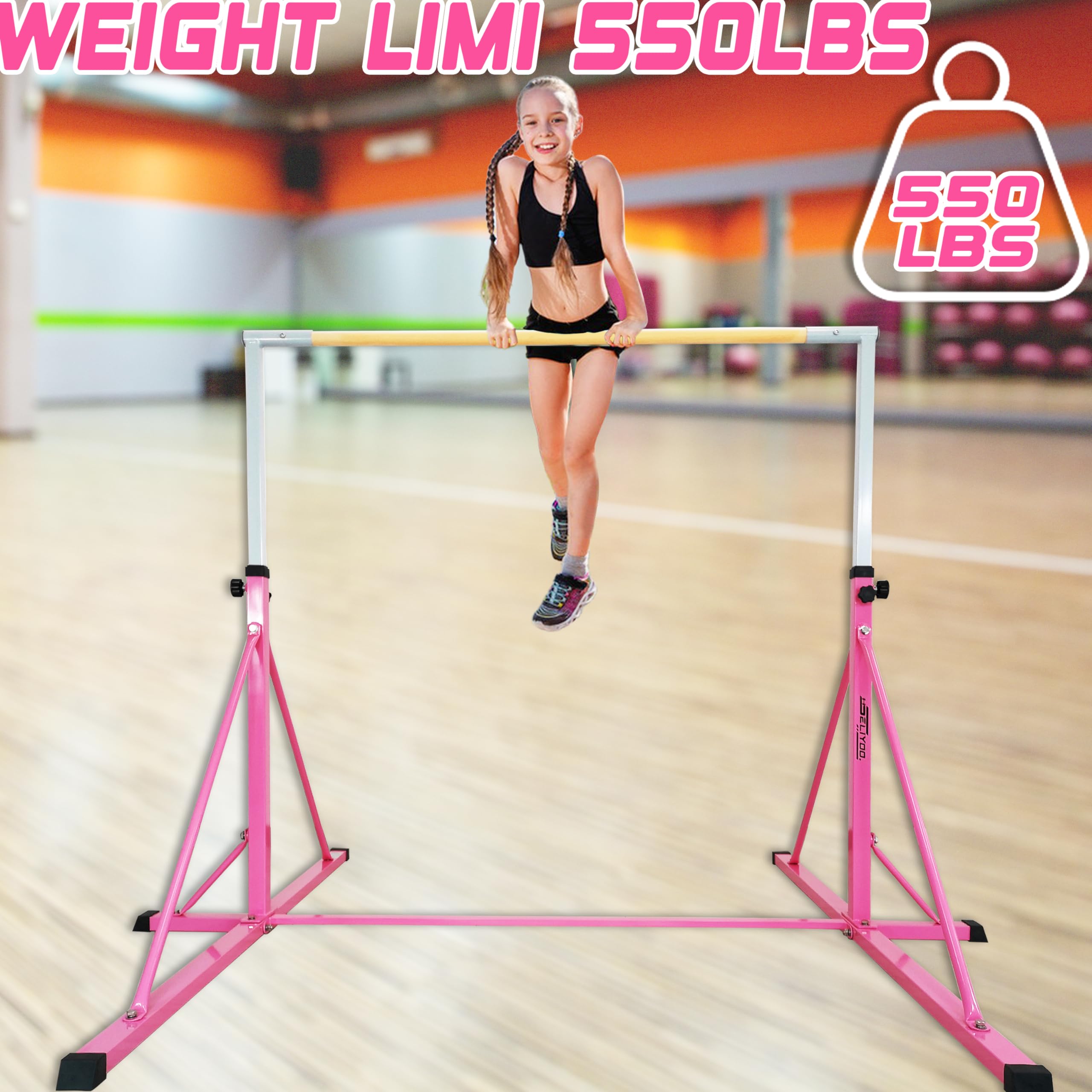 Adjustable Gymnastics Bar for Kids Ages 3-20 | 6FT Width & 7.2FT Base | Height 49.2