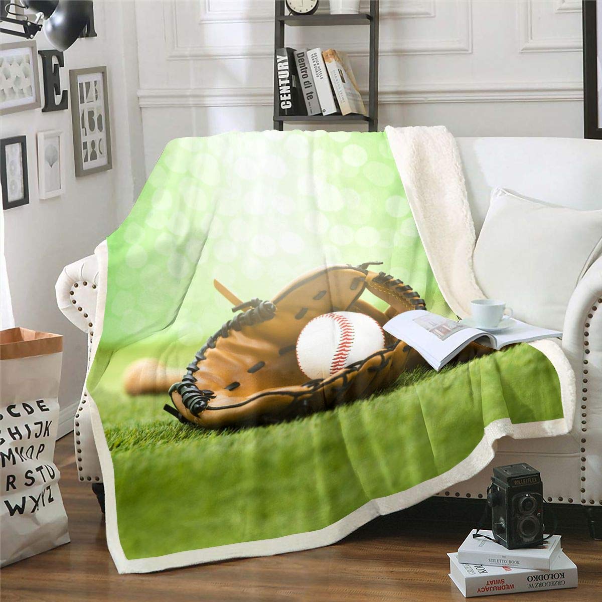 Baseball Fleece Throw Blanket - 90x90 Inch Queen Size Sherpa Plush Blanket with 3D Ball Pattern for Sofa, Couch & Bed - Sports Theme Cozy Blanket for Baseball Games, Room Decor & Winter Warmth