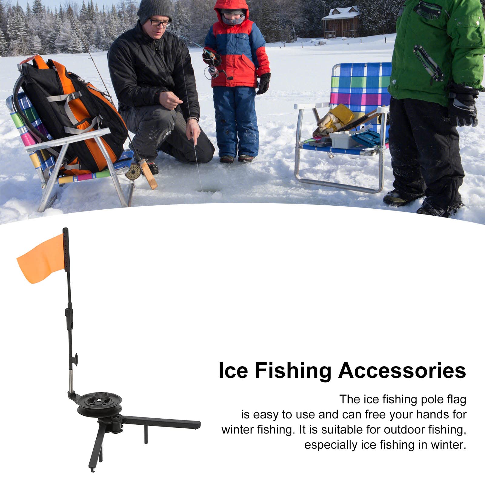 **Foldable Ice Fishing Tip Up with Reel & Triangle Base - Winter Fishing Rod Flag Pole Accessories for Ice Anglers - Perfect for Ice Fishing in Lakes & Ponds**