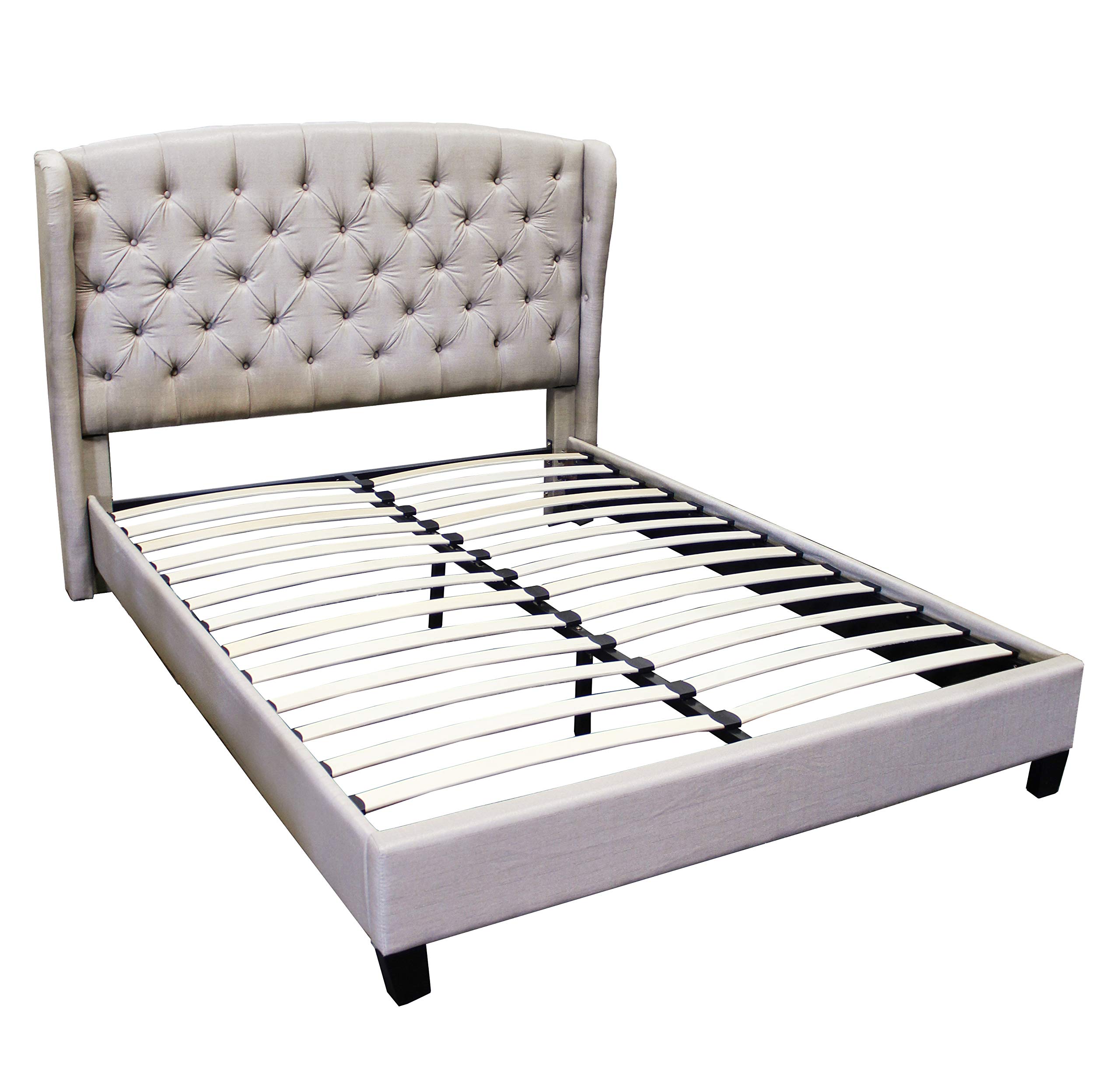 Best Yvette Upholstered Tufted Wingback Platform Queen Size Bed in Beige - Luxury Bedroom Furniture for Master Suite & Guest Room Decor
