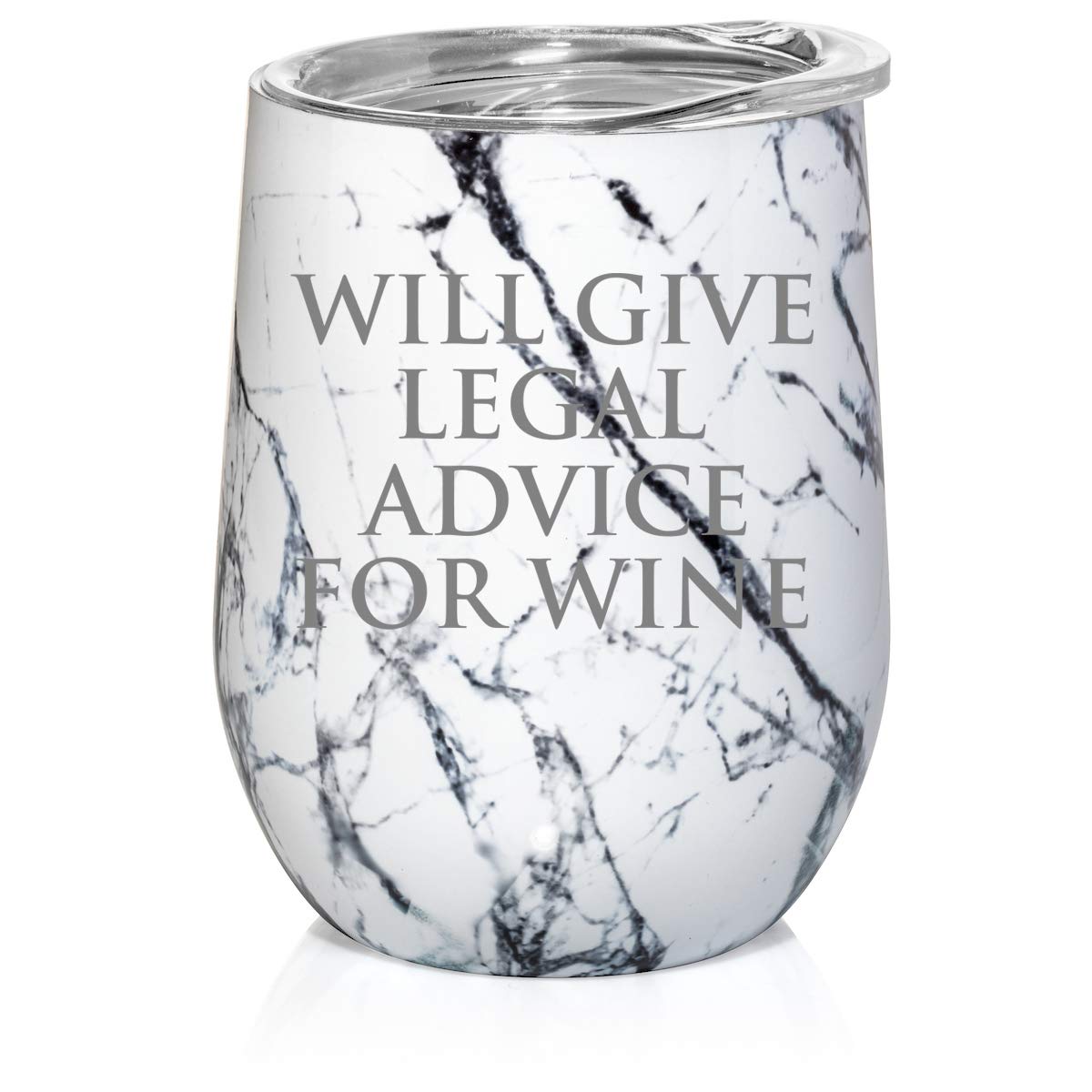 12 oz Double Wall Vacuum Insulated Stainless Steel Marble Wine Tumbler - Stemless Coffee Travel Mug with Lid - Perfect for Lawyers, Paralegals & Attorneys (Black White Marble) - Ideal for Office, Commute & Outdoor Activities