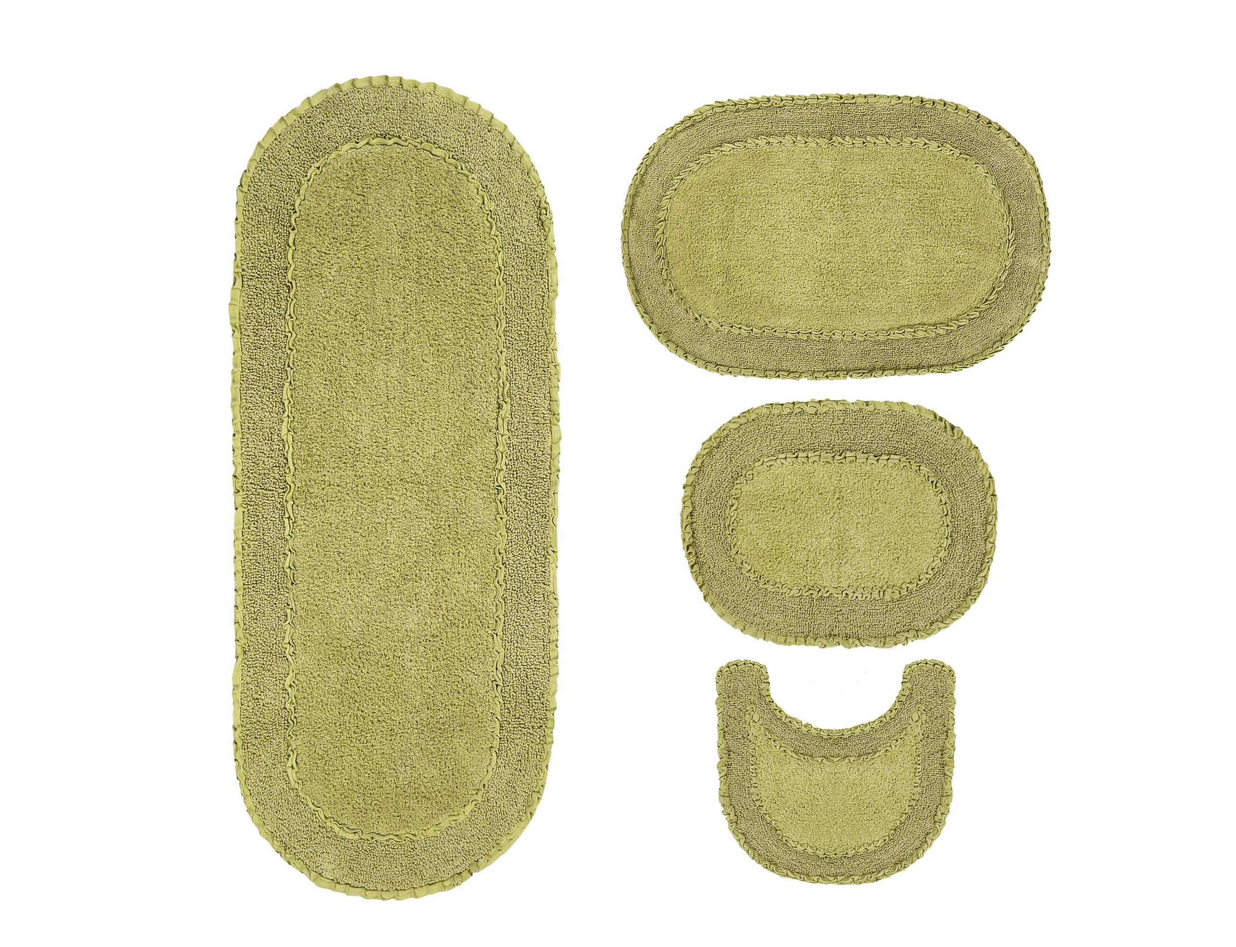 Home Weavers Double Ruffle Collection - 100% Cotton Washable Bathroom Rugs Set (4-Piece) | Ultra Soft & Absorbent Non-Slip Bath Mat for Bathroom & Kitchen Floor | Includes Contour Mat in Sage Green | Perfect for Modern Bathrooms, Spa Decor & Cozy Home Use
