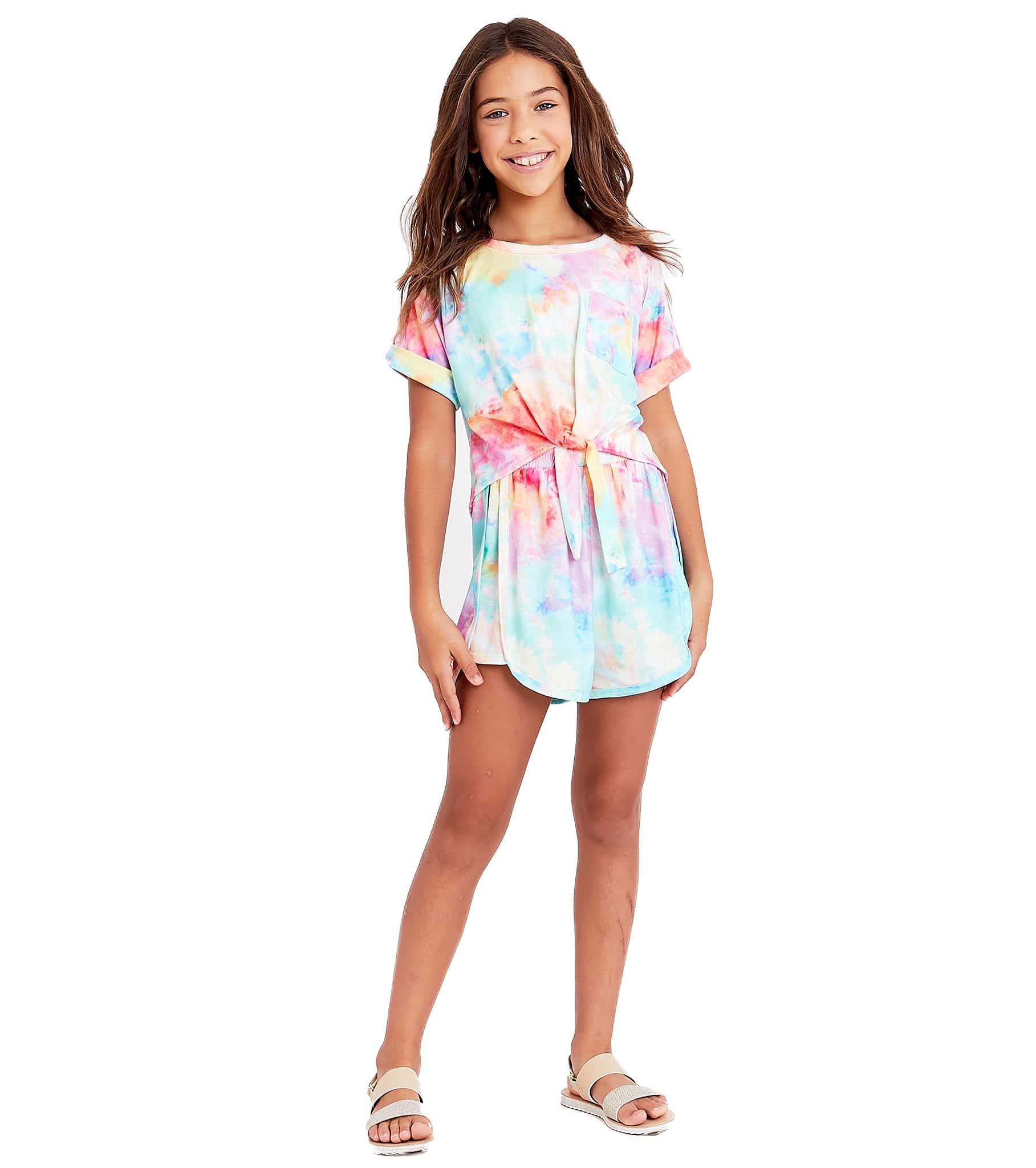 Bonnie Jean Girls Tie-Dye Jersey Knit Top & Shorts Set | Size 7-16 (14) | Casual Summer Outfit for Playdates & Beach Vacations
