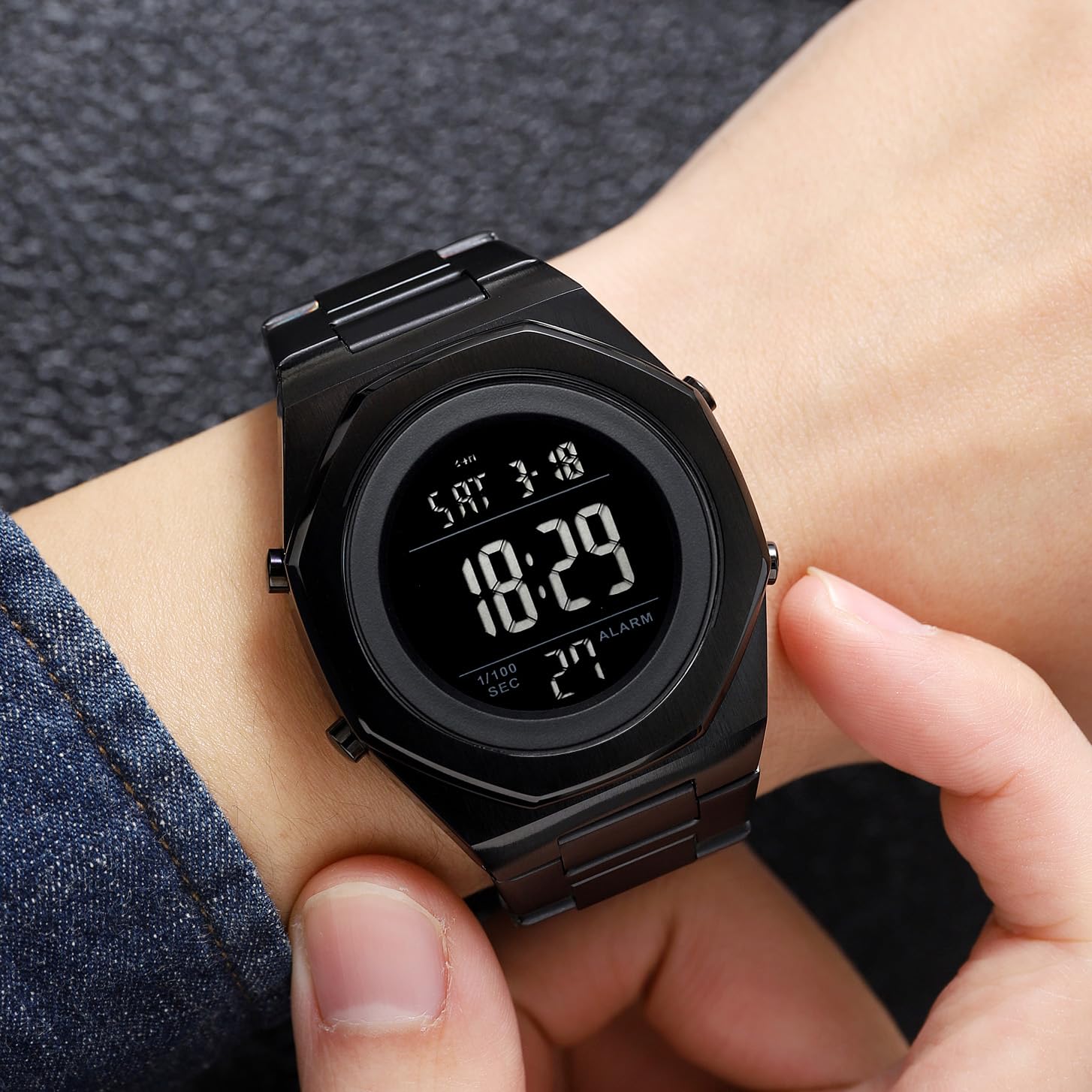 Premium Stainless Steel Digital Men's Watch - Hexagon Designer Waterproof Watch with Alarm, Date & LED Light - Ideal for Casual, Business & Outdoor Activities