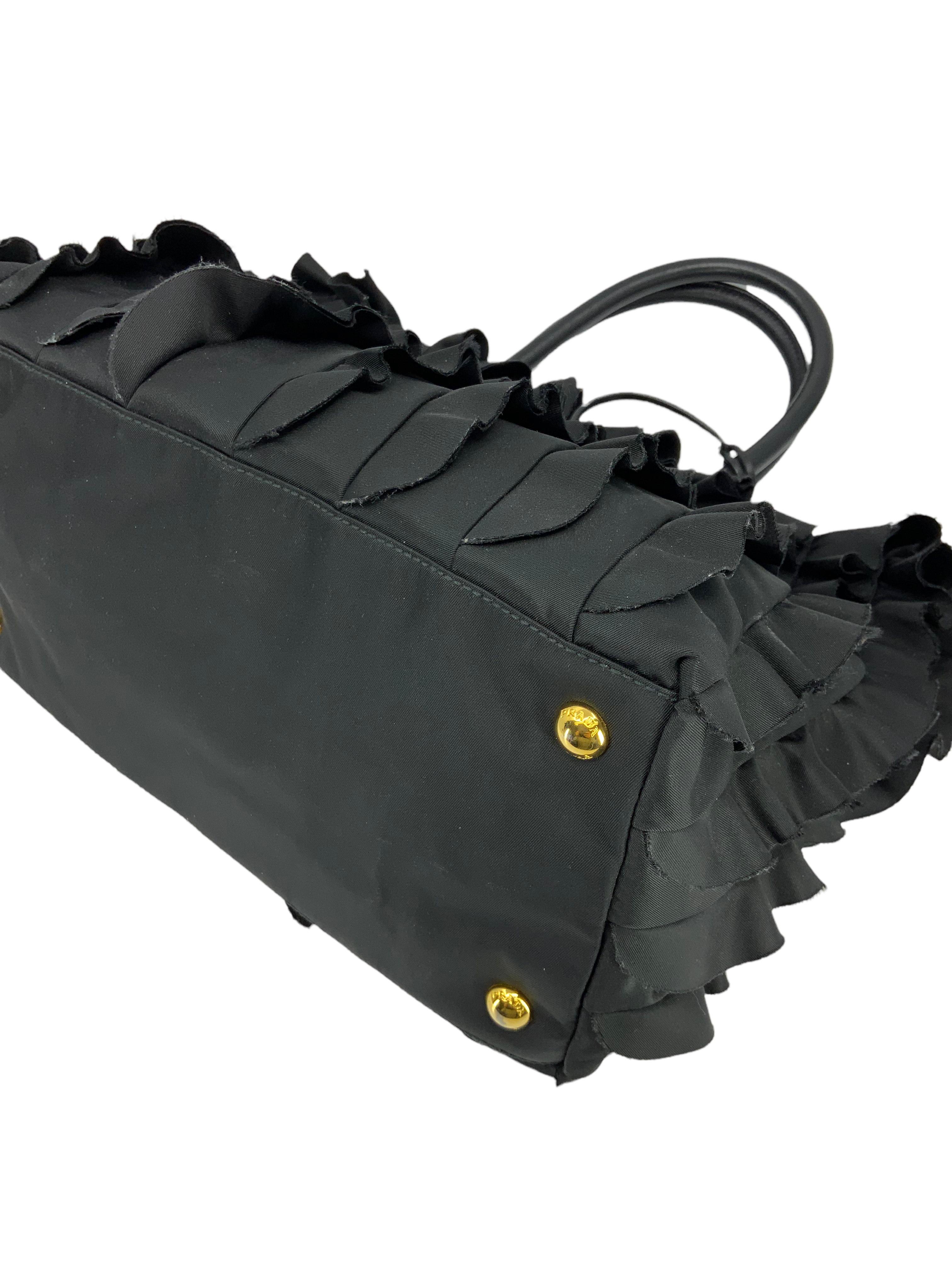 Prada Tessuto Nylon Ruffle Tote Bag for Women - Luxury Designer Handbag for Work, Travel & Everyday Use