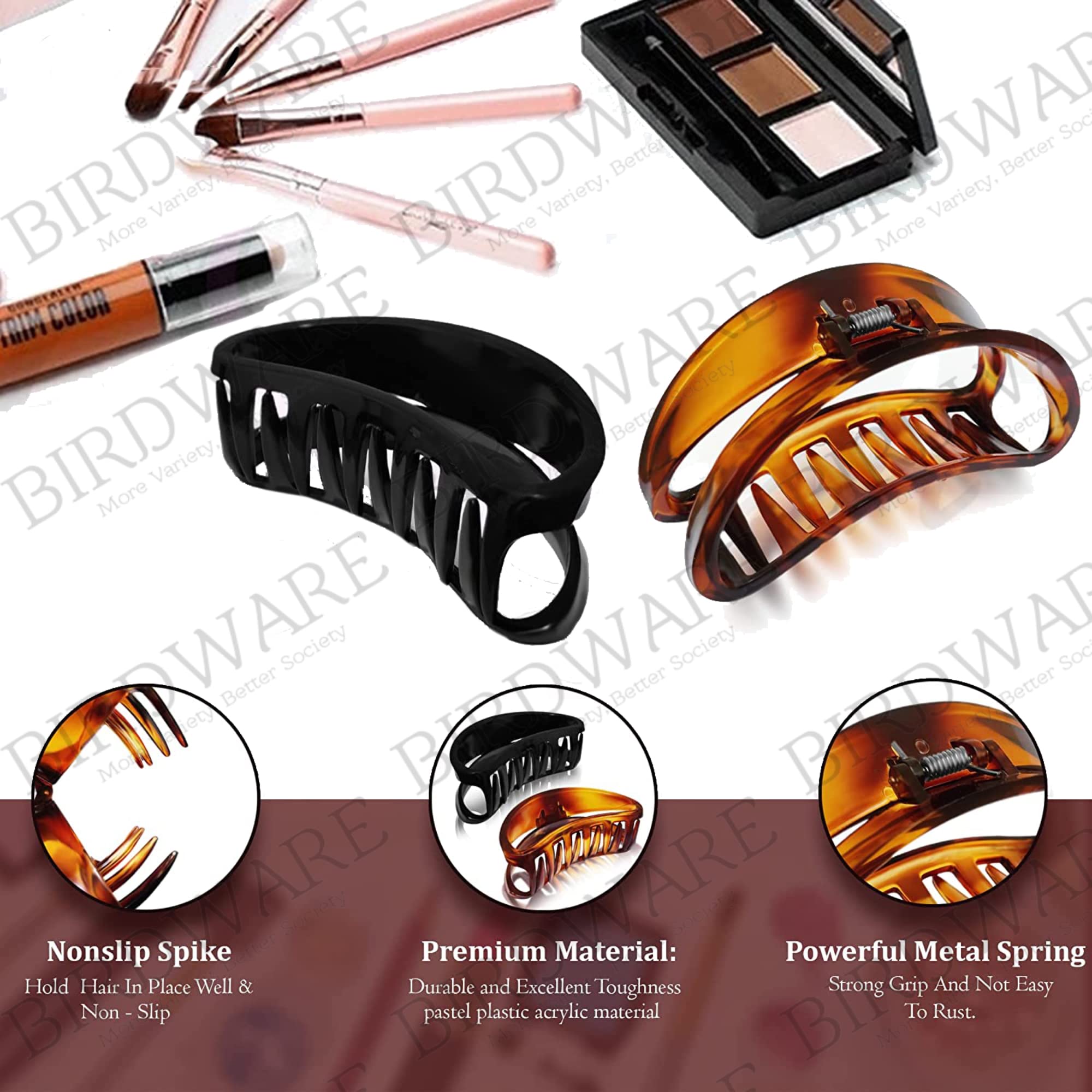 Stylish Acrylic Butterfly Hair Claw Clip Set (2 Pc) - Trendy D-Shape Hair Clutcher for Women & Girls - Brown & Black Korean Hair Accessory - Perfect for Ponytails, Buns & Everyday Hairstyles