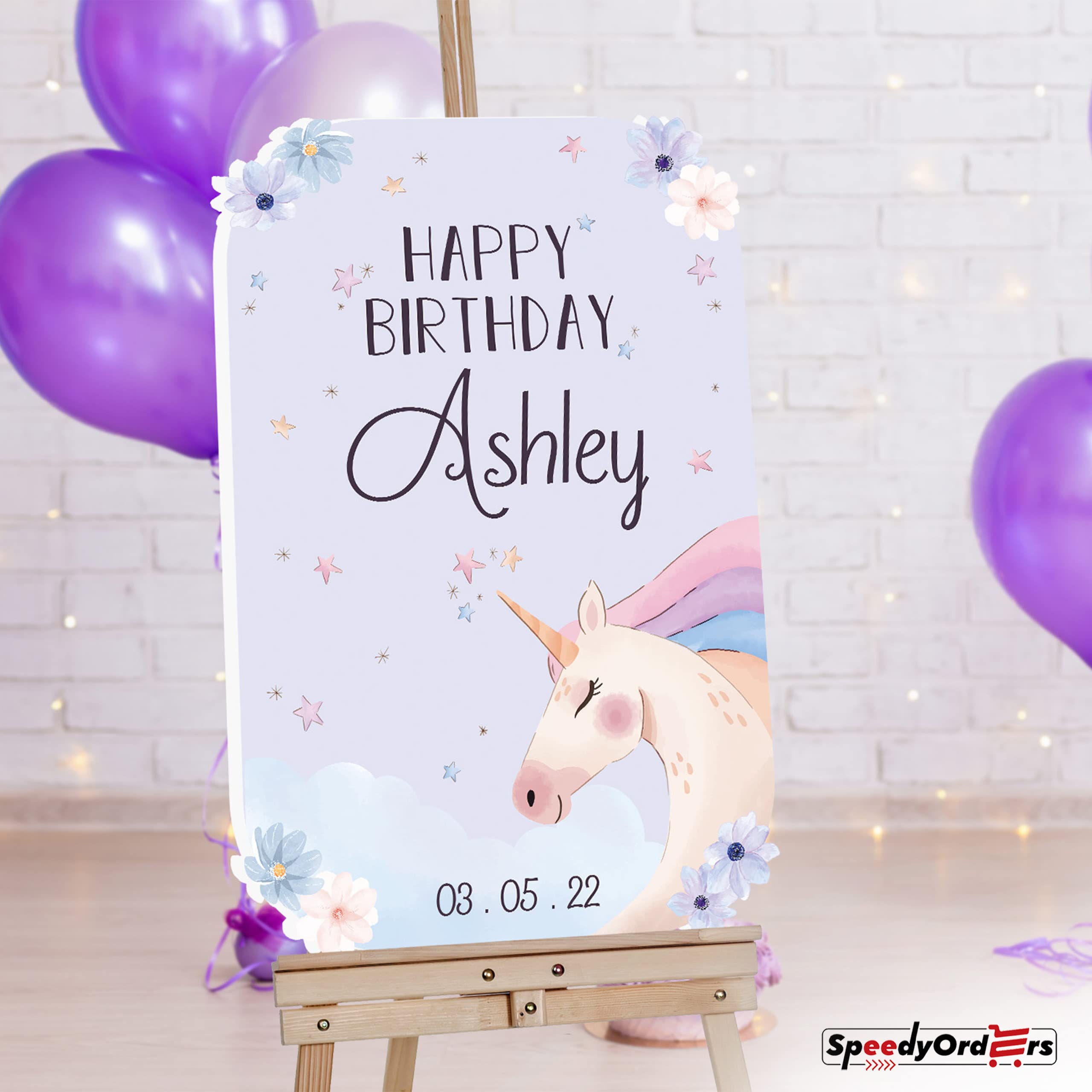 Custom Unicorn Birthday Party Sign - Happy Birthday Welcome Decor for Girls - Unicorn Theme Party Supplies - PVC Board Wall Hanging (Perfect for Baby Showers, Birthday Celebrations & Nursery Decor)