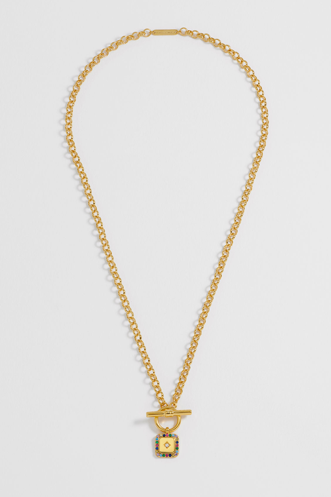 Rainbow Square Paperclip Link T Bar Necklace - Trendy Layering Jewelry for Women, Perfect for Everyday Wear & Gift Giving