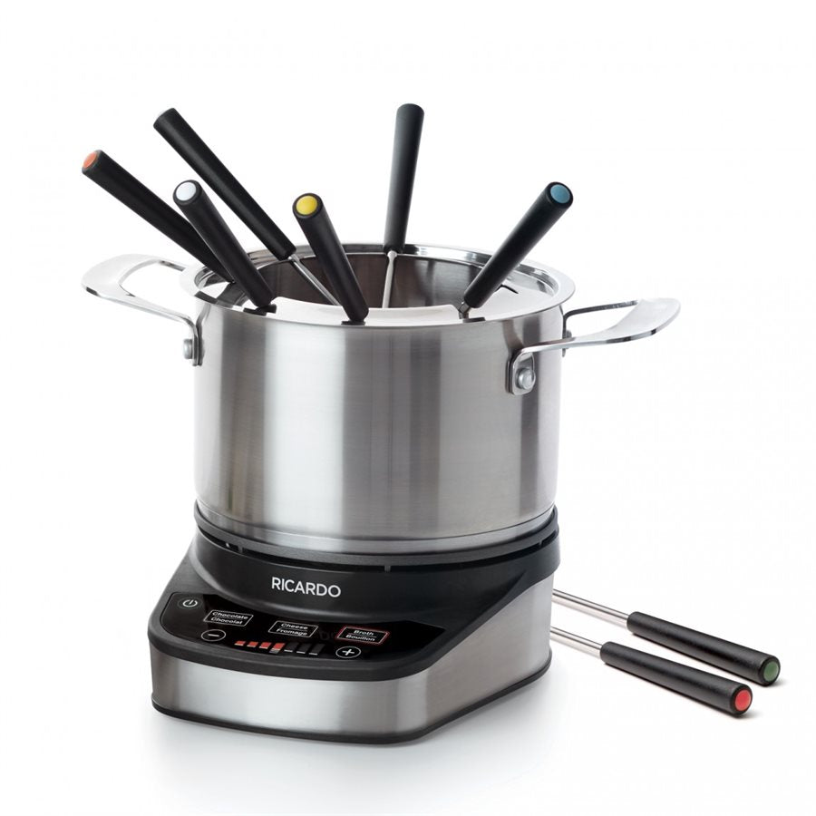 Ricardo 1200W Electric Fondue Pot Set - Stainless Steel Melting Pot for Cheese, Chocolate & Oil - Perfect for Parties, Family Gatherings & Romantic Dinners