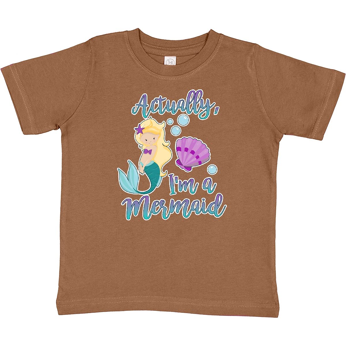 Inktastic 'Actually I'm a Mermaid' Toddler T-Shirt with Seashell & Bubbles Design - Perfect for Beach Trips, Pool Parties & Mermaid-Themed Birthday Gifts