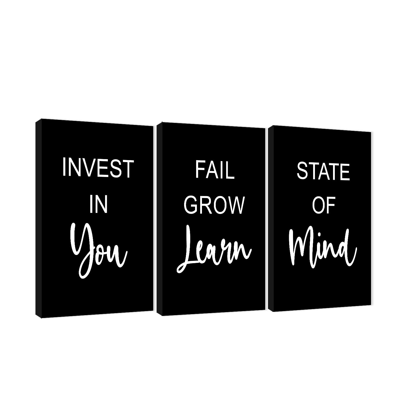 3-Piece Motivational Wall Art Set for Office & Home Decor - Inspirational Quotes Canvas Prints in Black & White - Positive Affirmation Posters (12”x18”x3Pcs) - Perfect for Workspace, Living Room & Corporate Gifts