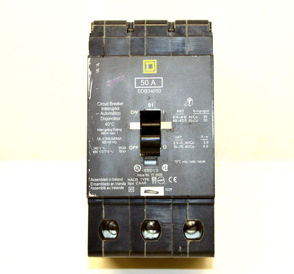 Square D EDB34050 50 Amp 3-Pole Circuit Breaker - Heavy Duty Electrical Protection for Commercial & Industrial Use