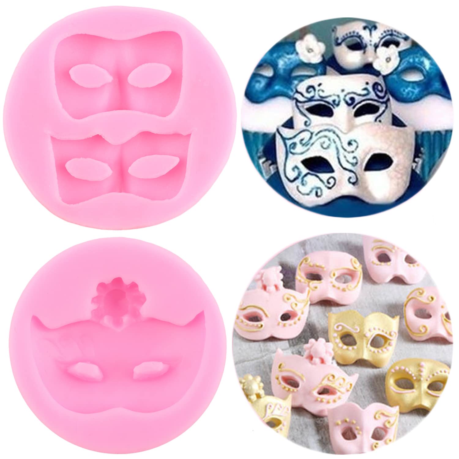 Zixiang Silicone Masquerade Mask Molds - Set of 4 for Cake Decorating, Fondant, Cupcake Toppers, Candy, Resin Clay, Chocolate & Gum Paste - Perfect for Halloween, Cosplay, and DIY Craft Projects