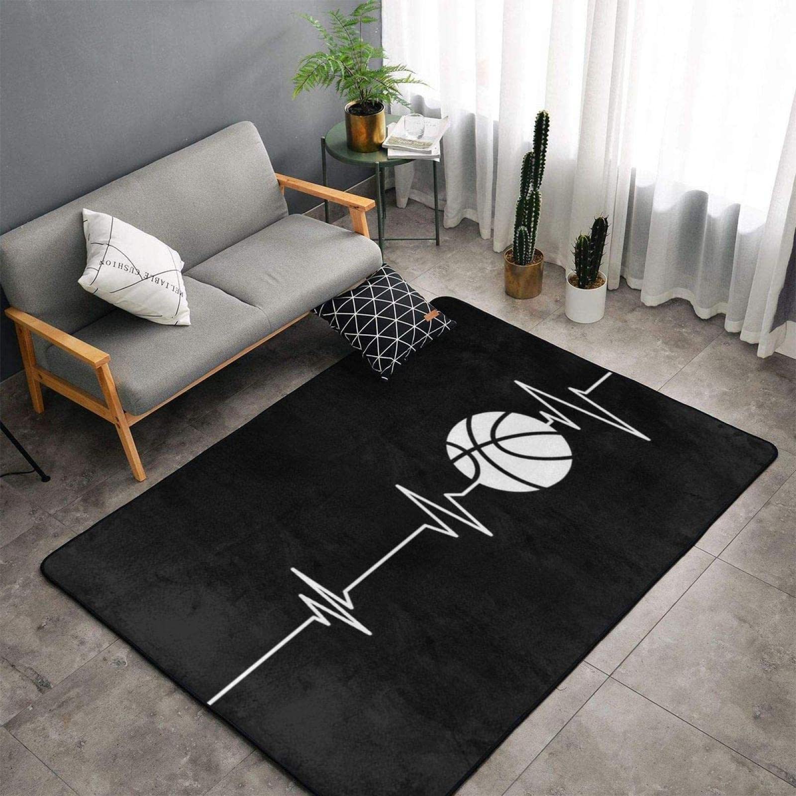 Black and White Basketball Area Rug – Non-Slip Indoor Floor Carpet for Living Room, Bedroom & Home Decor (5.3' x 4') – Perfect for Sports Fans, Game Rooms & Teen Bedrooms