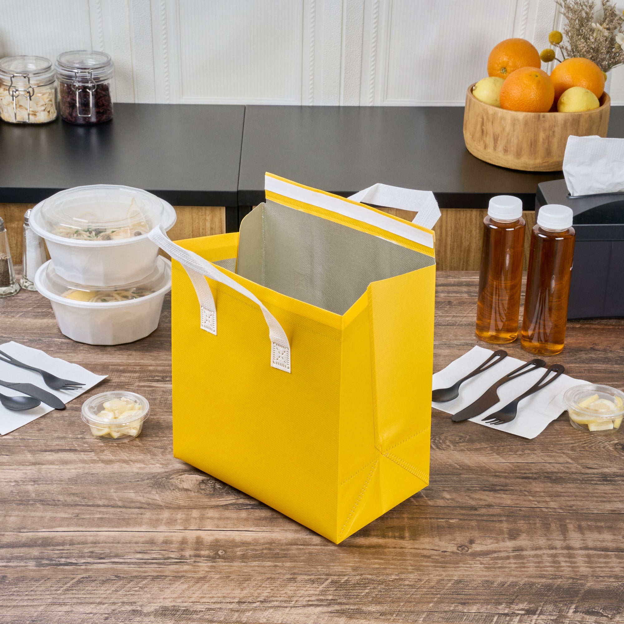 Insulated Yellow Takeout Bags - Tamper Evident Food Delivery Bags (9.5